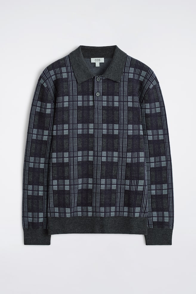 JACQUARD-POLOPULLOVER AUS MERINOWOLLE - NAVYBLAU/KARIERT - 1