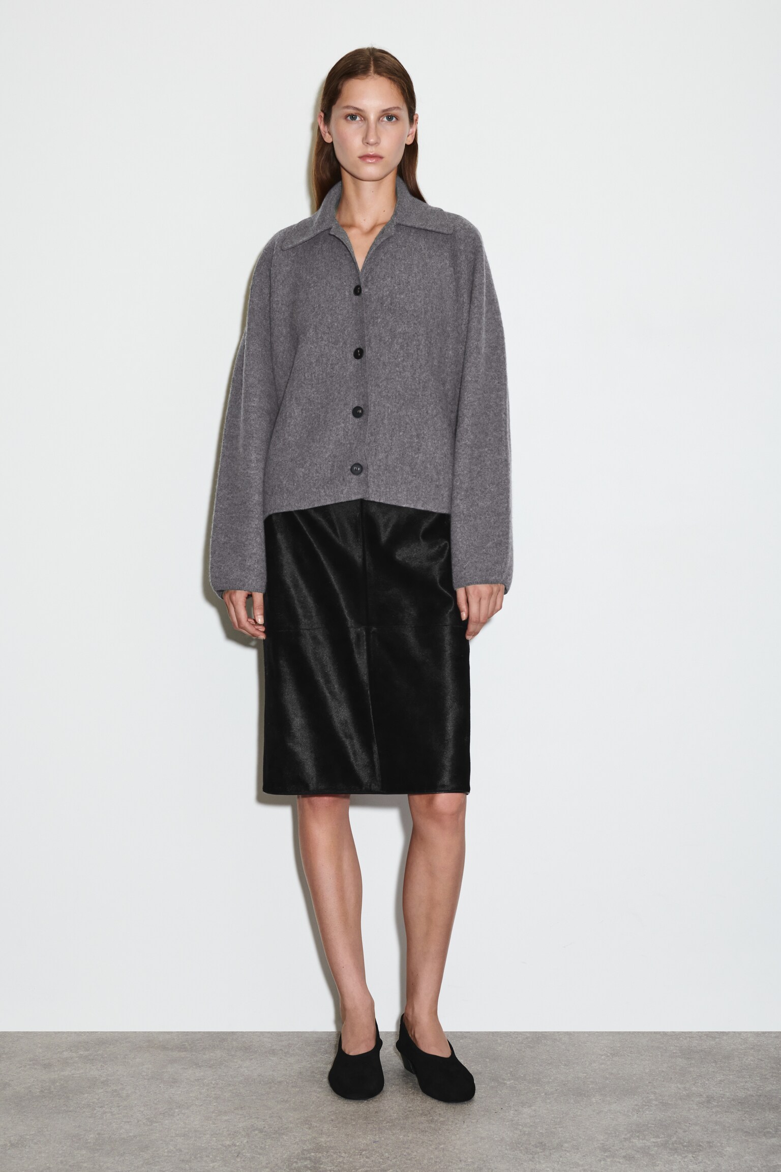 VESTE COURTE SCULPTÉE EN LAINE MÉRINOS - GRIS CHINÉ/BRUN FONCÉ/BEIGE / CARREAUX - 5