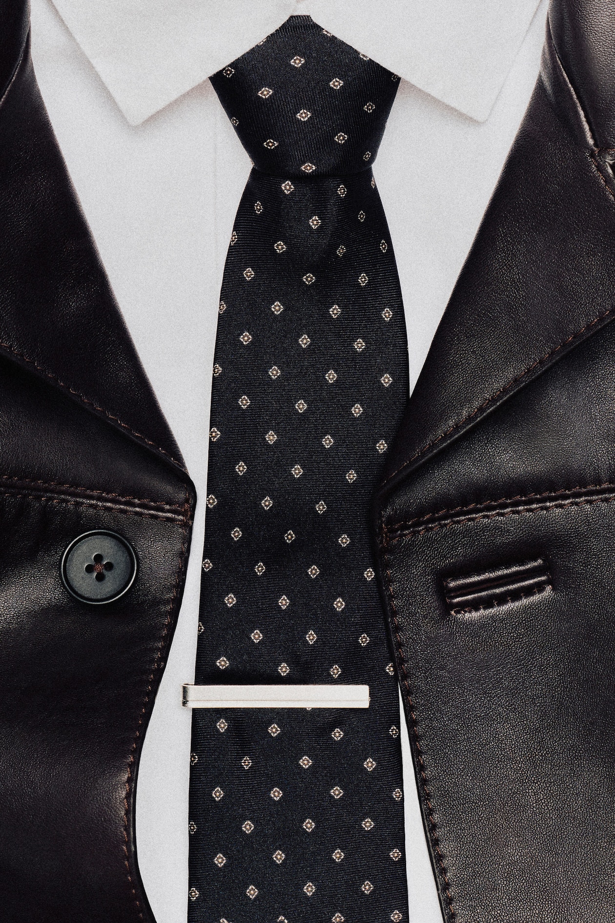 SILK-FOULARD TIE — NAVY / PATTERNED