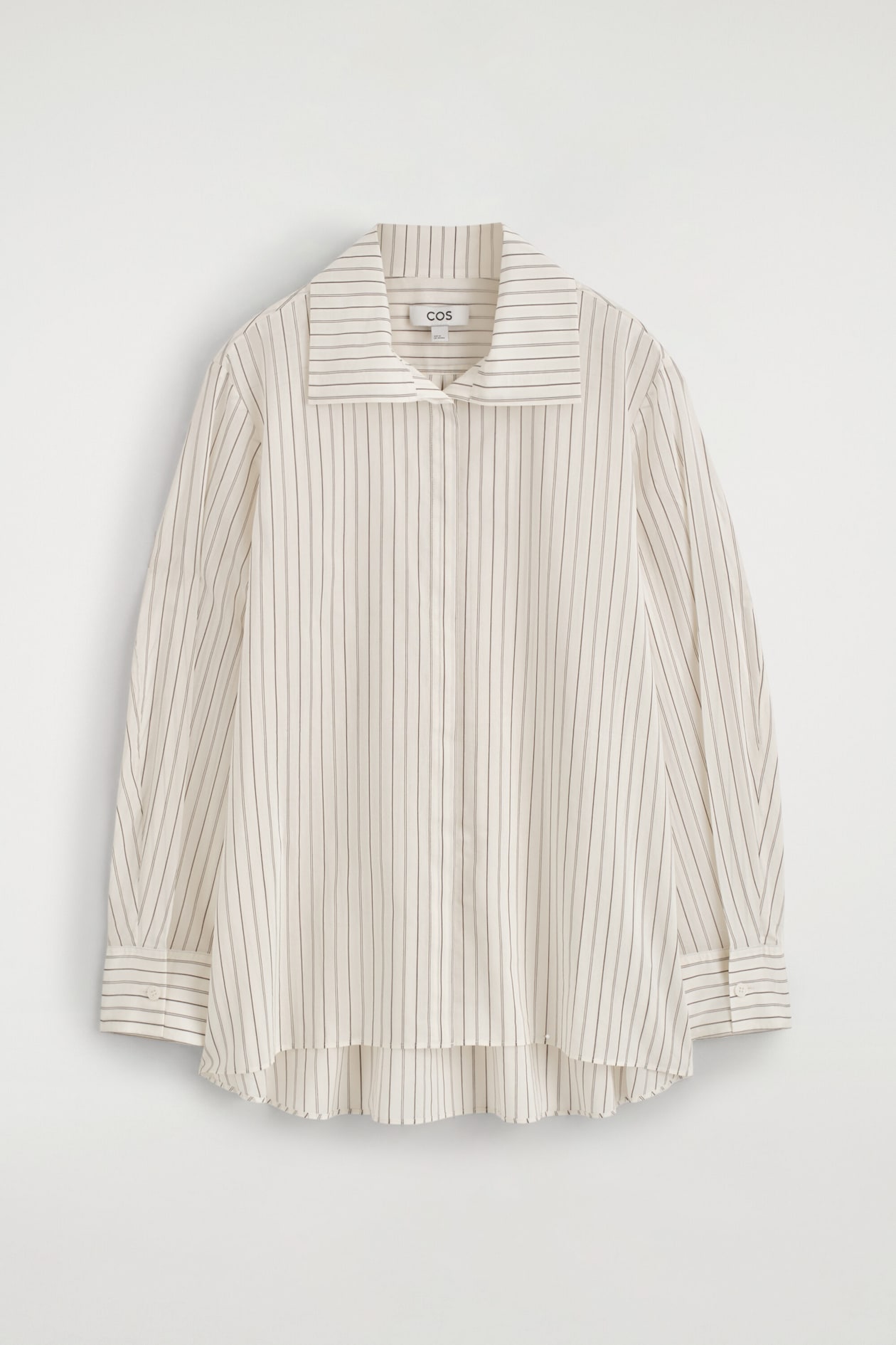 STRIPED COTTON-SILK HIGH-COLLAR SHIRT — IVORY / BROWN / STRIPED