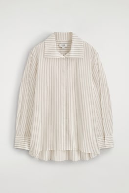 STRIPED COTTON-SILK HIGH-COLLAR SHIRT — IVORY / BROWN / STRIPED 11