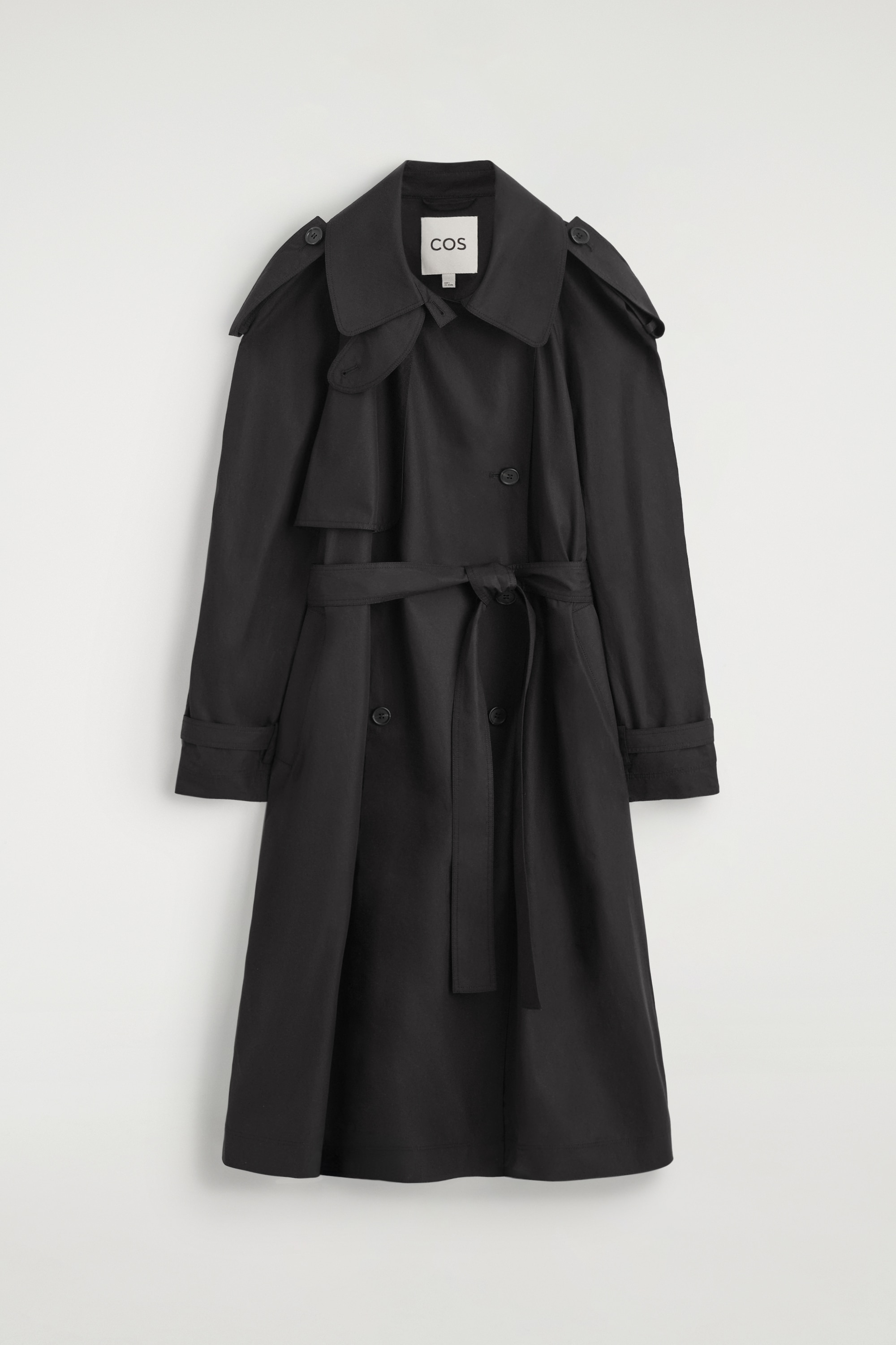 Trenchcoat van katoen met trechterhals - ZWART