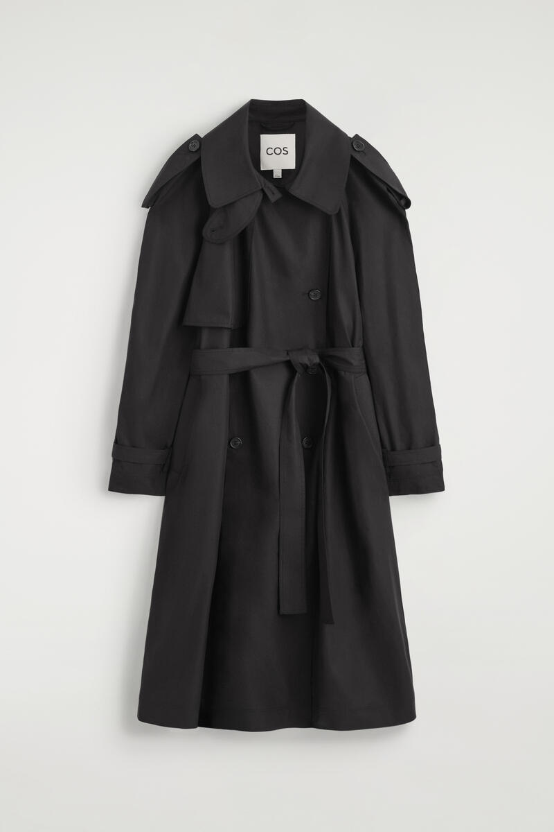 Funnel-Neck Cotton Trench Coat