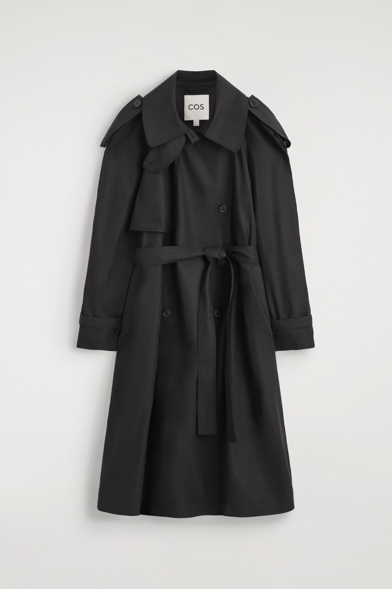 mock-NECK COTTON TRENCH COAT — BLACK