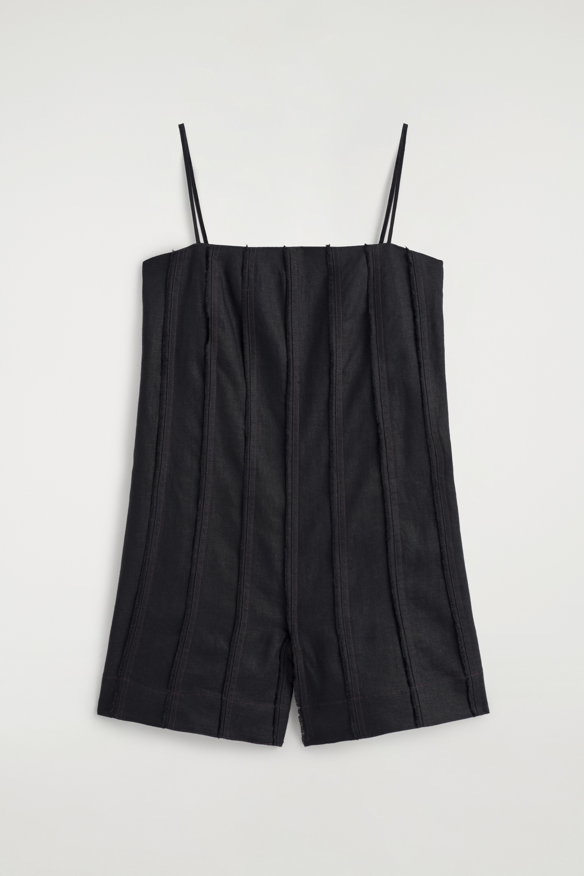 SCULPTED PLEATED LINEN PLAYSUIT - BLACK