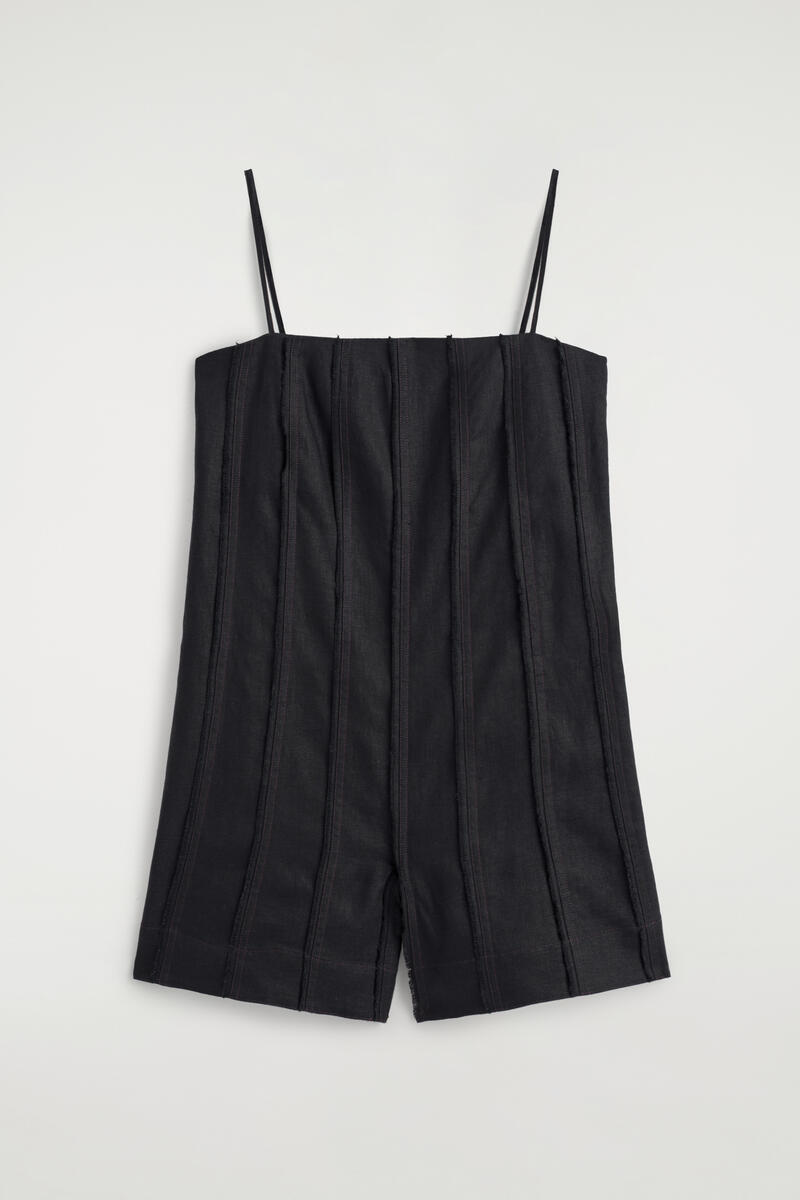 COS Sculpted Pleated Linen Playsuit Black Women's Size 44