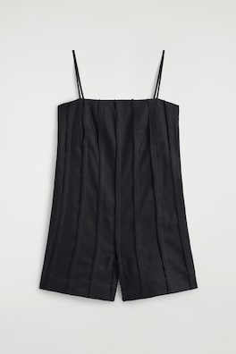 SCULPTED PLEATED LINEN PLAYSUIT — BLACK 8