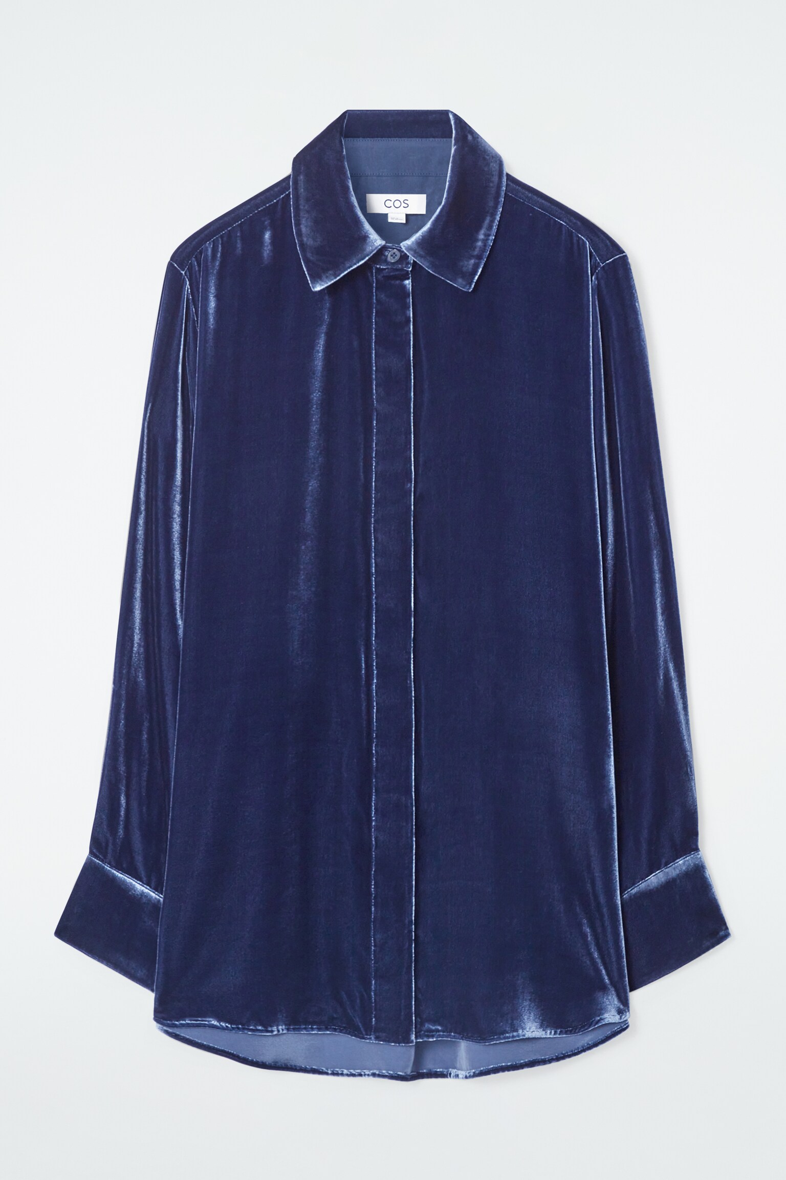 RELAXED SILK-BLEND VELVET SHIRT - BLUE - 1