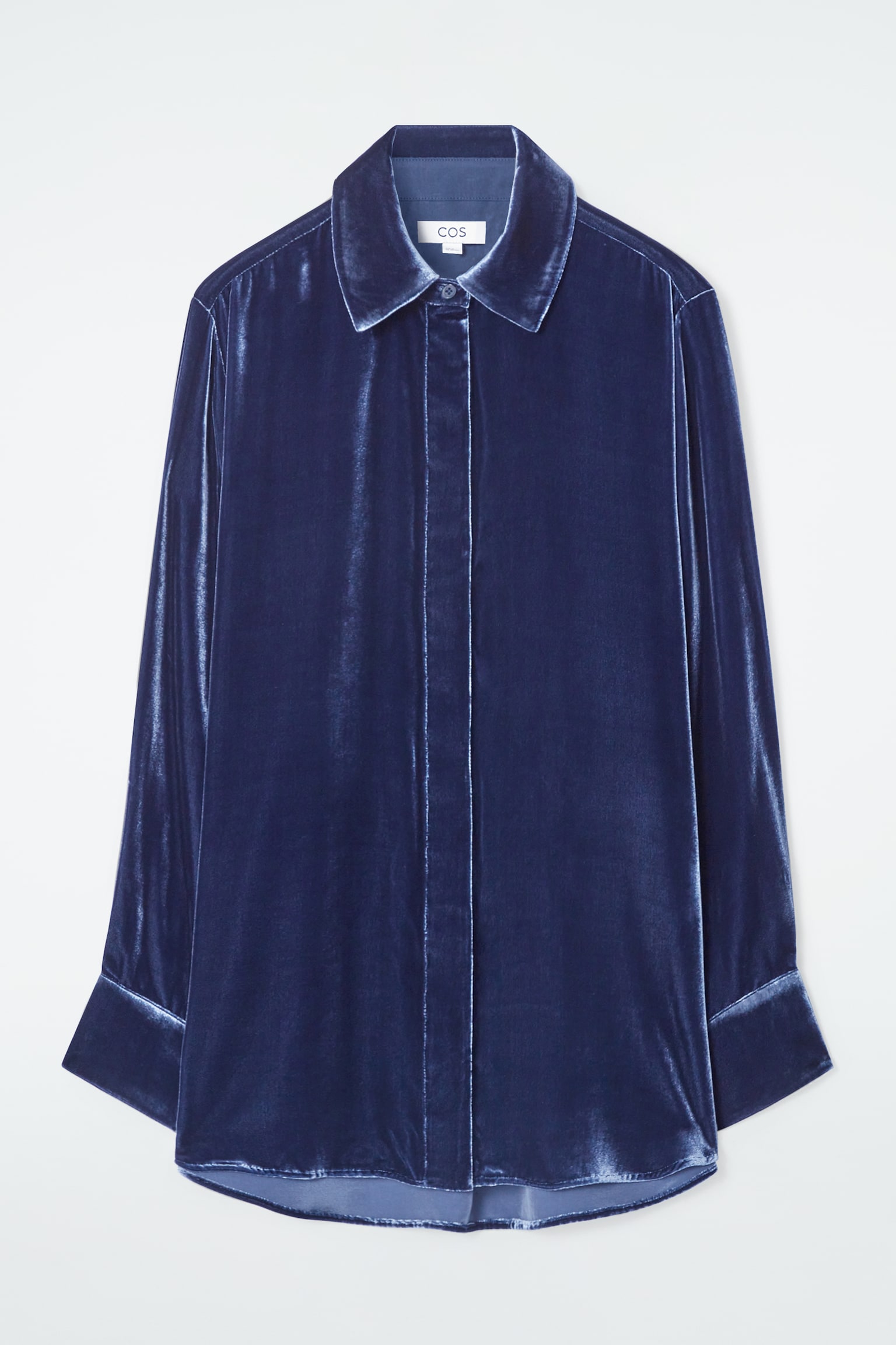RELAXED SILK-BLEND VELVET SHIRT - BLUE