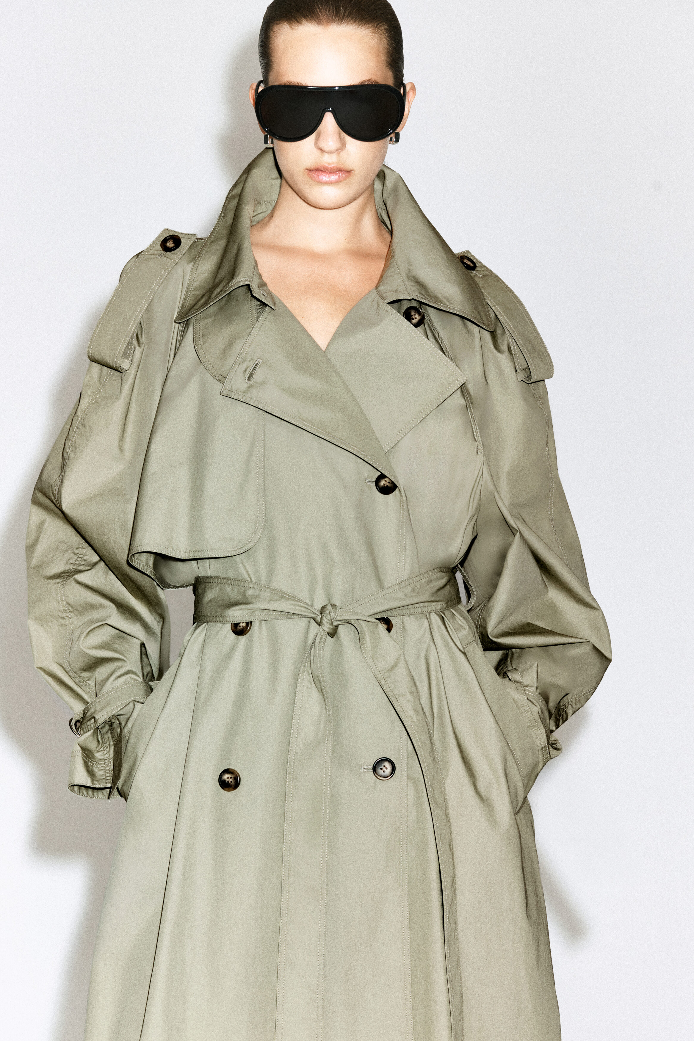mock-NECK COTTON TRENCH COAT - thumbnail 3