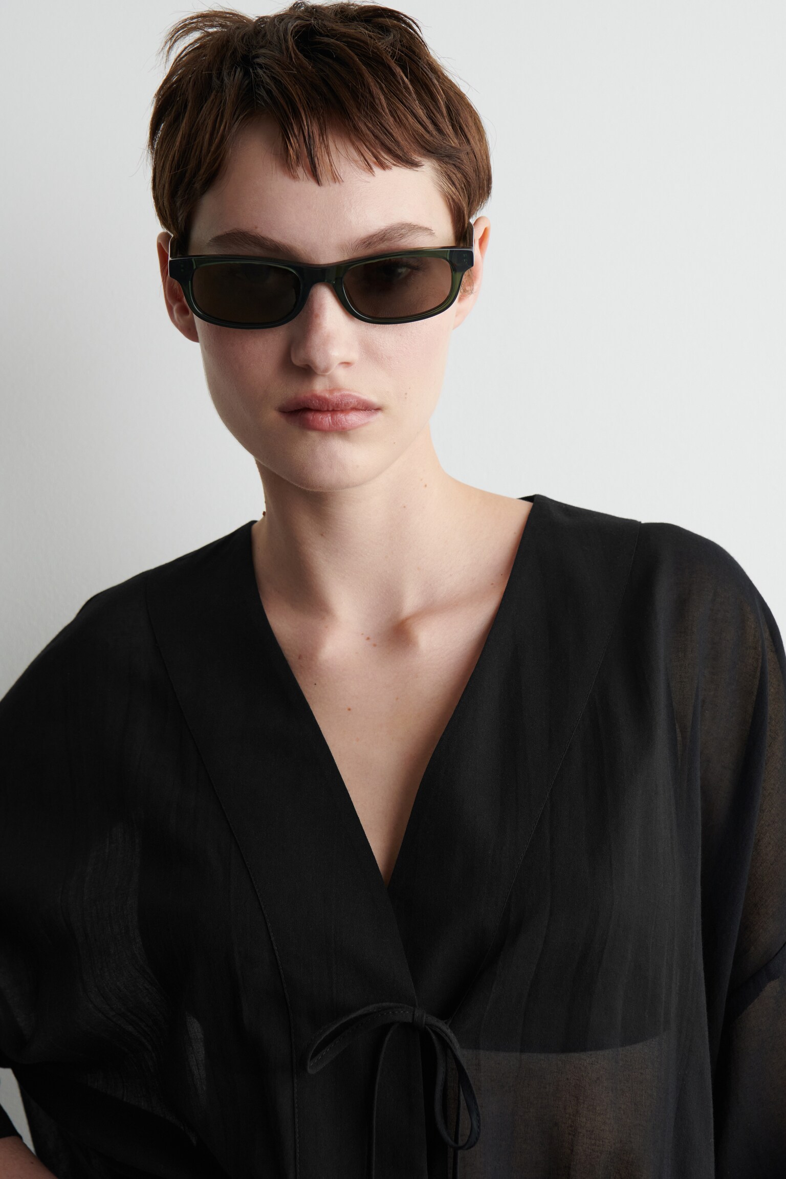 CRINKLED TIE-FRONT BEACH SHIRT - BLACK/WHITE - 3