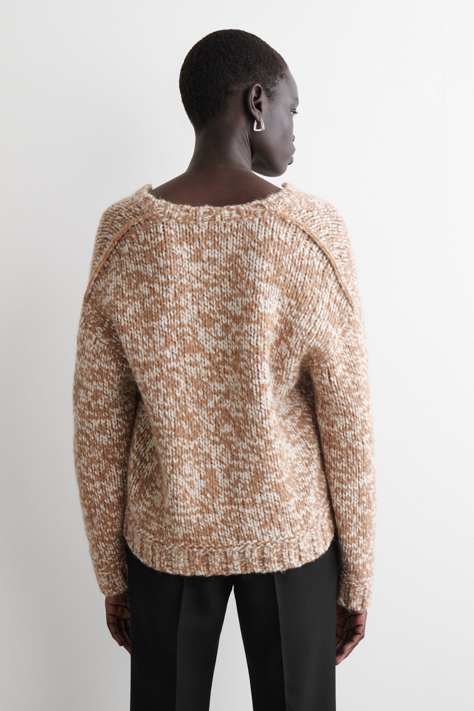 CARDIGAN DIN LÂNĂ-ALPACĂ CU TEXTURĂ ÎN PUNCTE - CAMEL / ECRU/BROWN / NAVY - 5