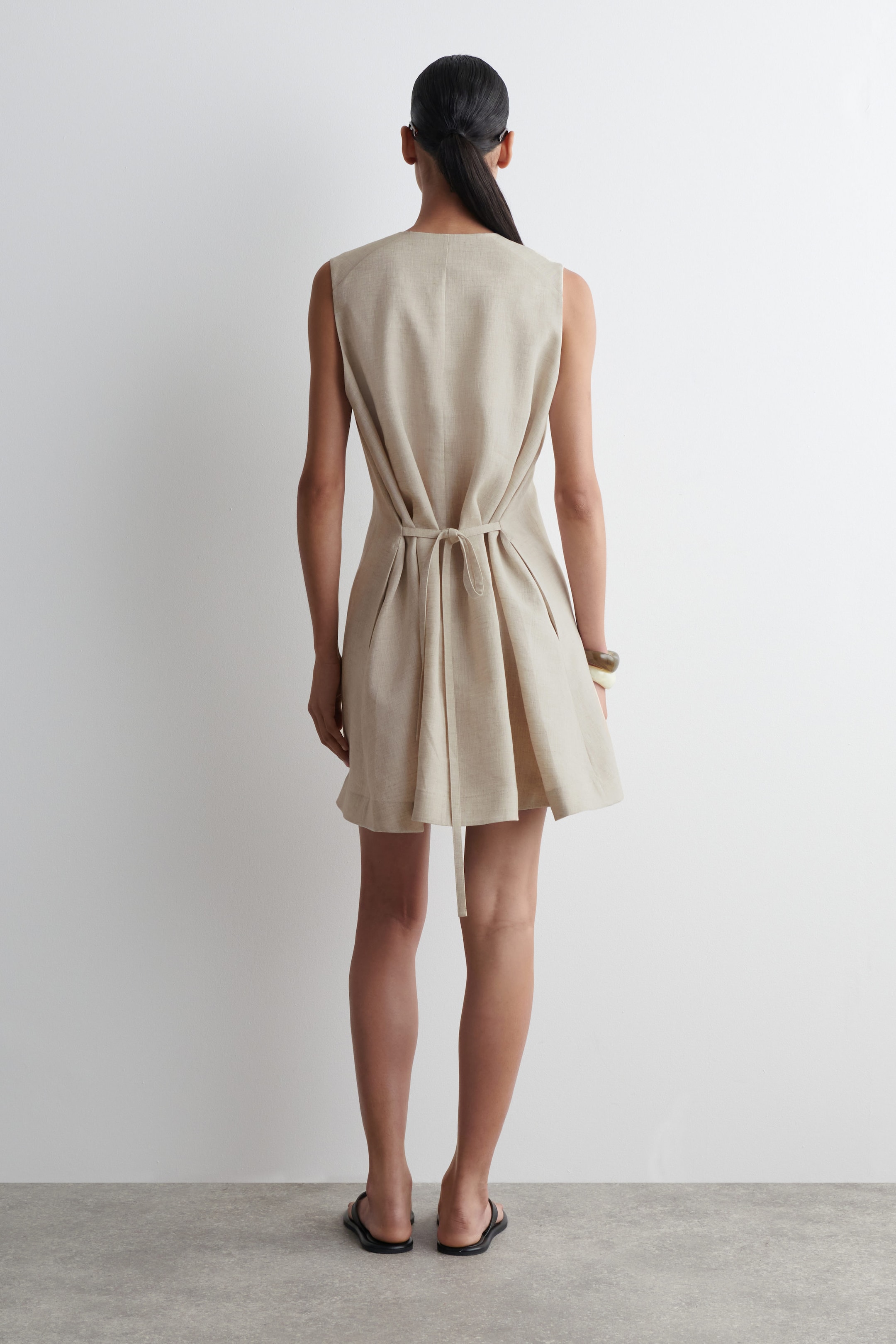 BUTTONED LINEN MINI DRESS