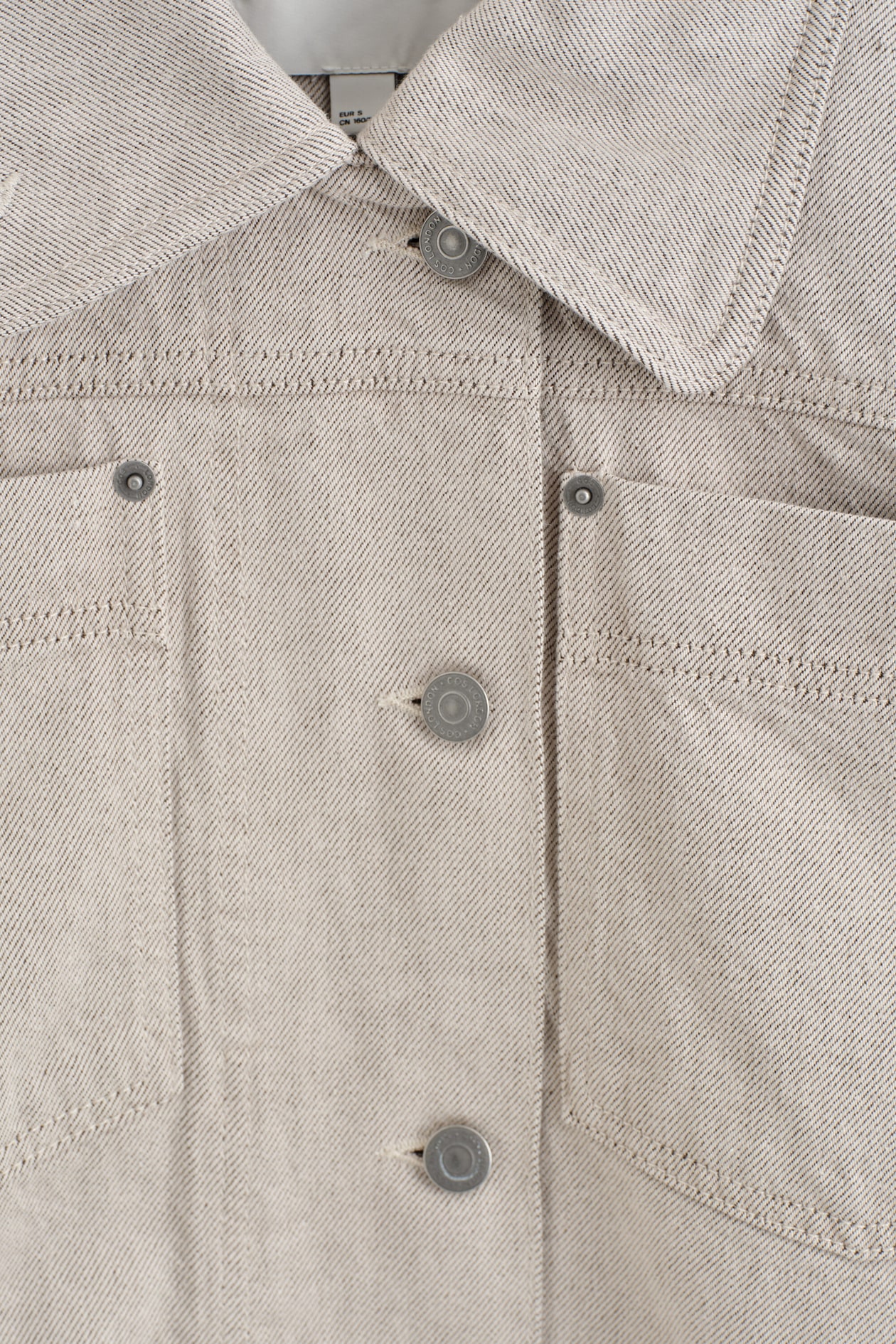 MOCK-NECK DENIM JACKET — BEIGE