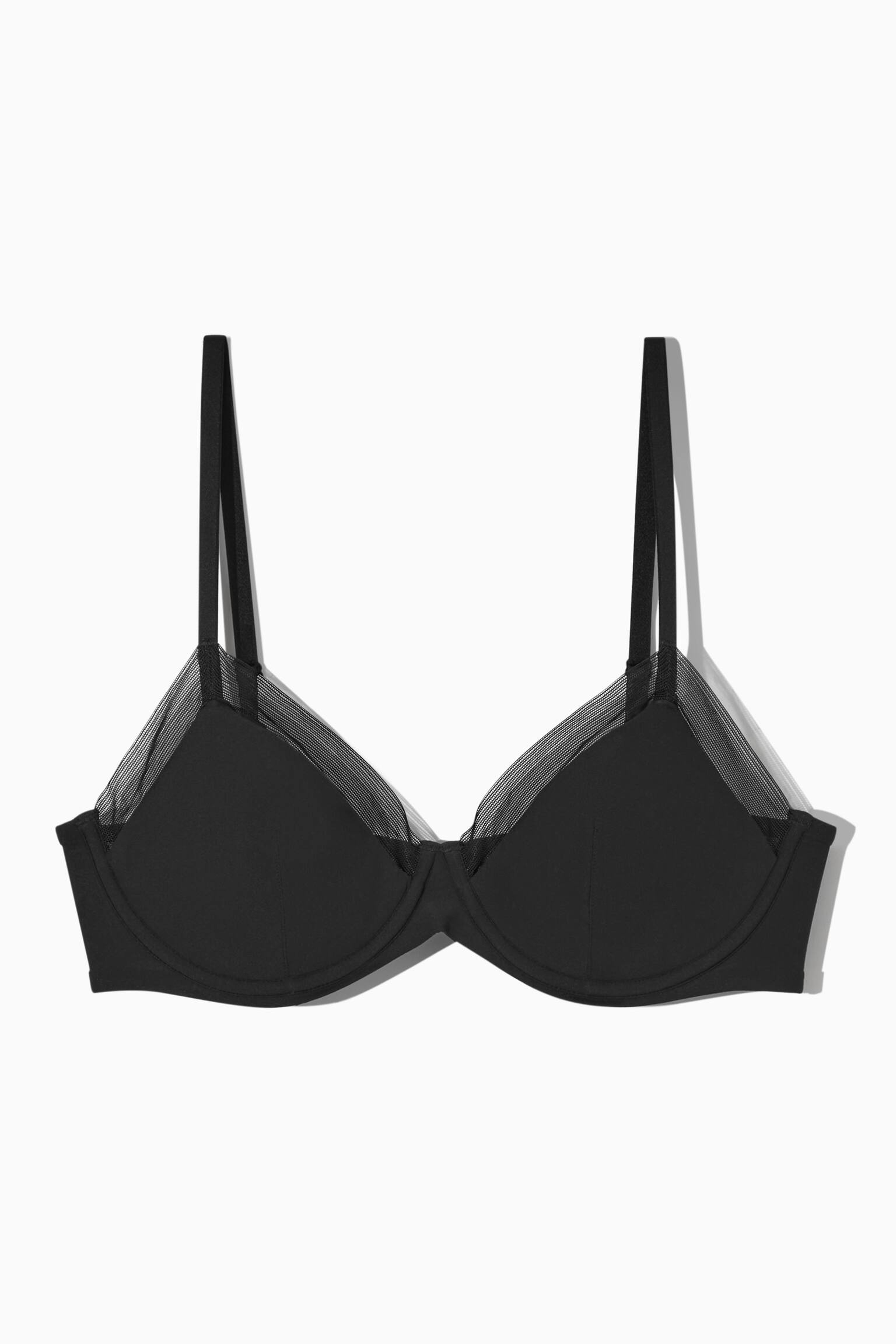 UNDERWIRED MESH-PANELLED BRA - BLACK