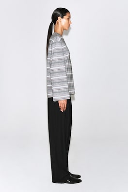 BRUSHED-COTTON LONG-SLEEVED T-SHIRT — GRAY / STRIPED 5