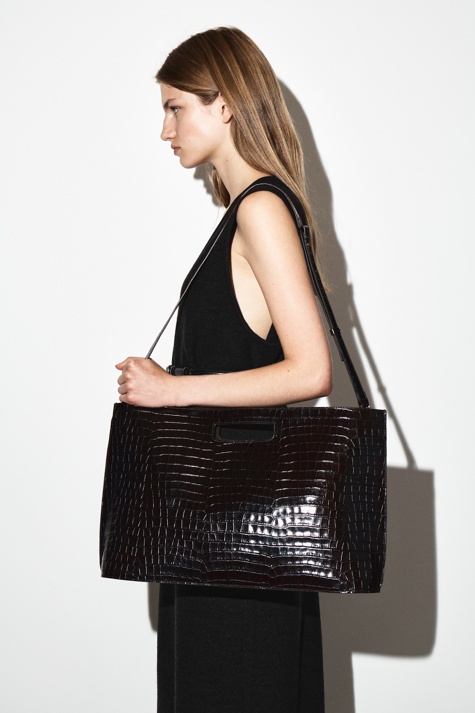 SAC FOLIO OVERSIZE - CUIR EFFET CROCO - BRUN - 4
