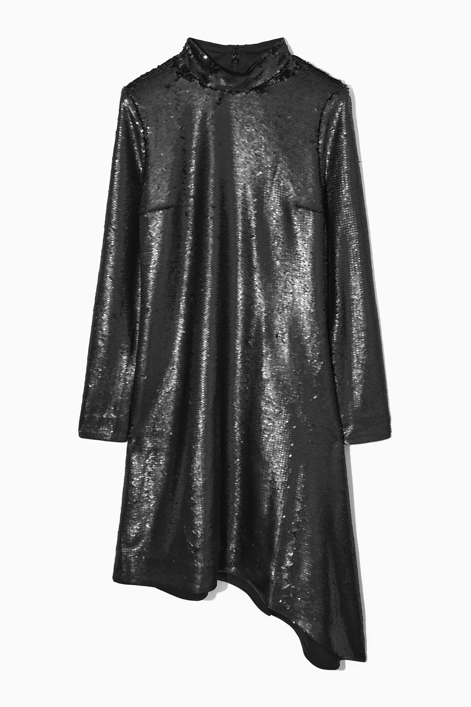 ROBE COURTE SEQUINS ASYMÉTRIQUE - NOIR