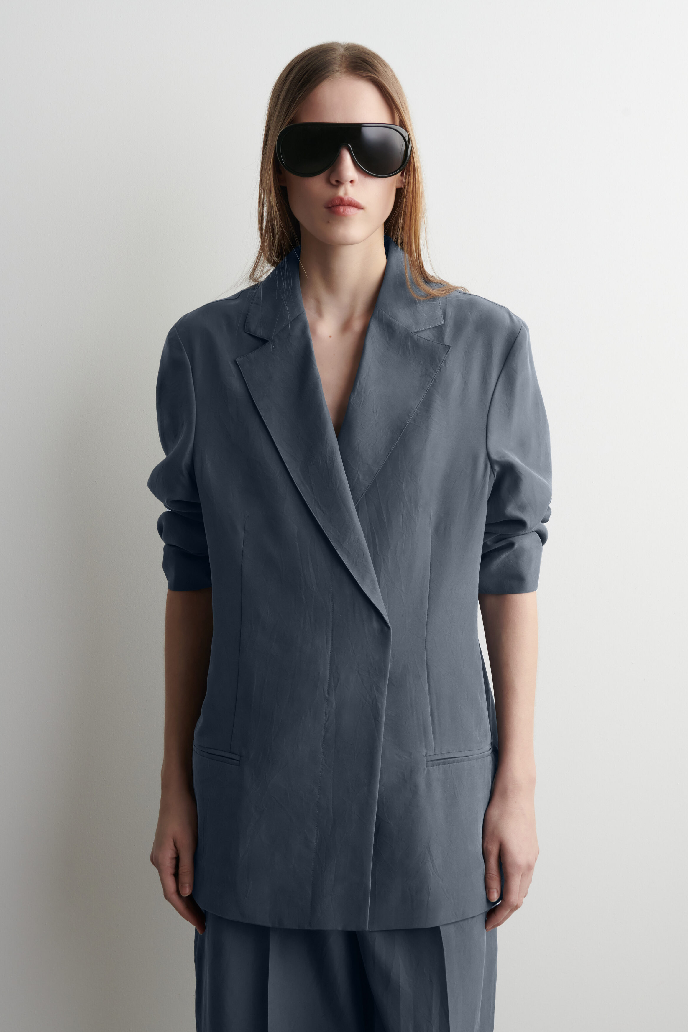 CRINKLED-SILK BLAZER - BLUE | COS US