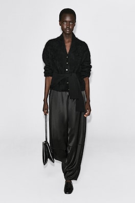 DRAPED BRUSHED MERINO WOOL CARDIGAN — BLACK 2