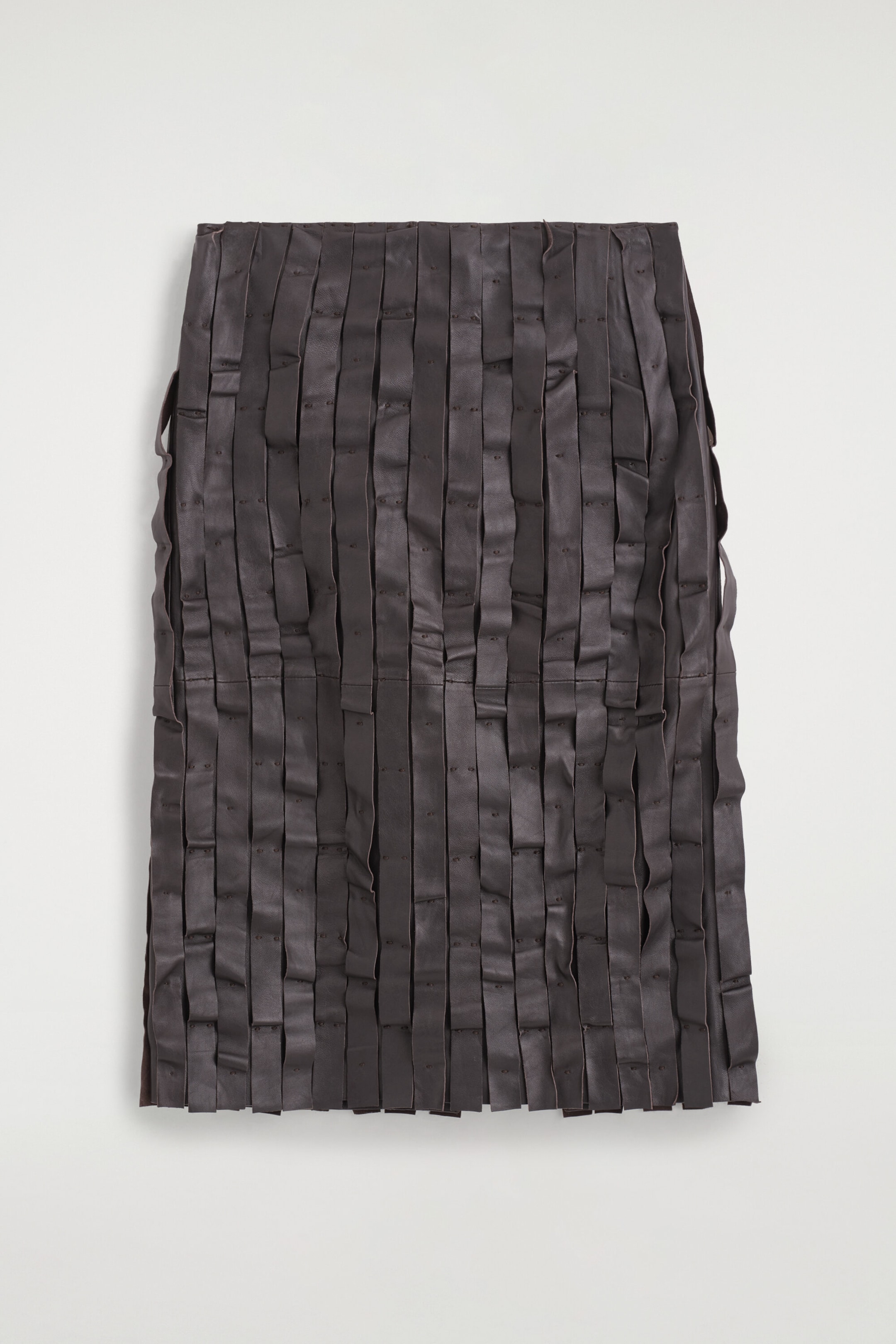 RAW-CUT LEATHER MIDI SKIRT