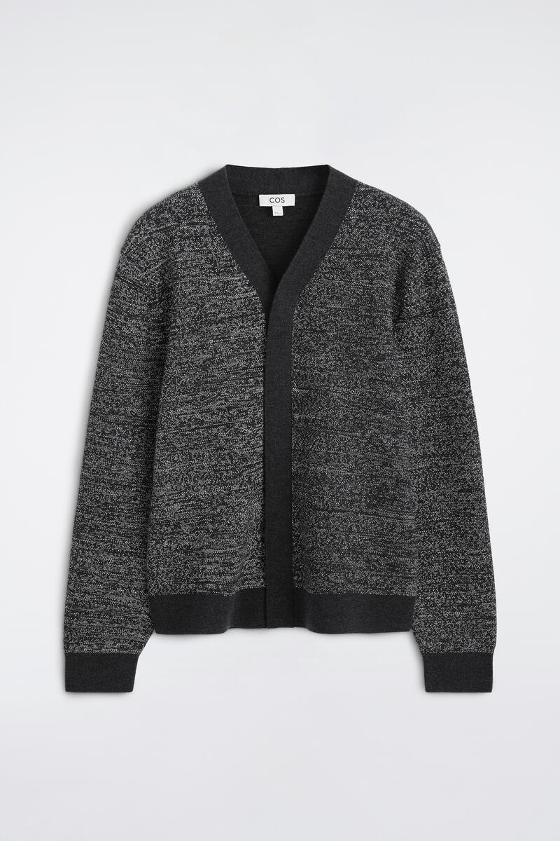 Contrast-Detail Wool V-Neck Cardigan