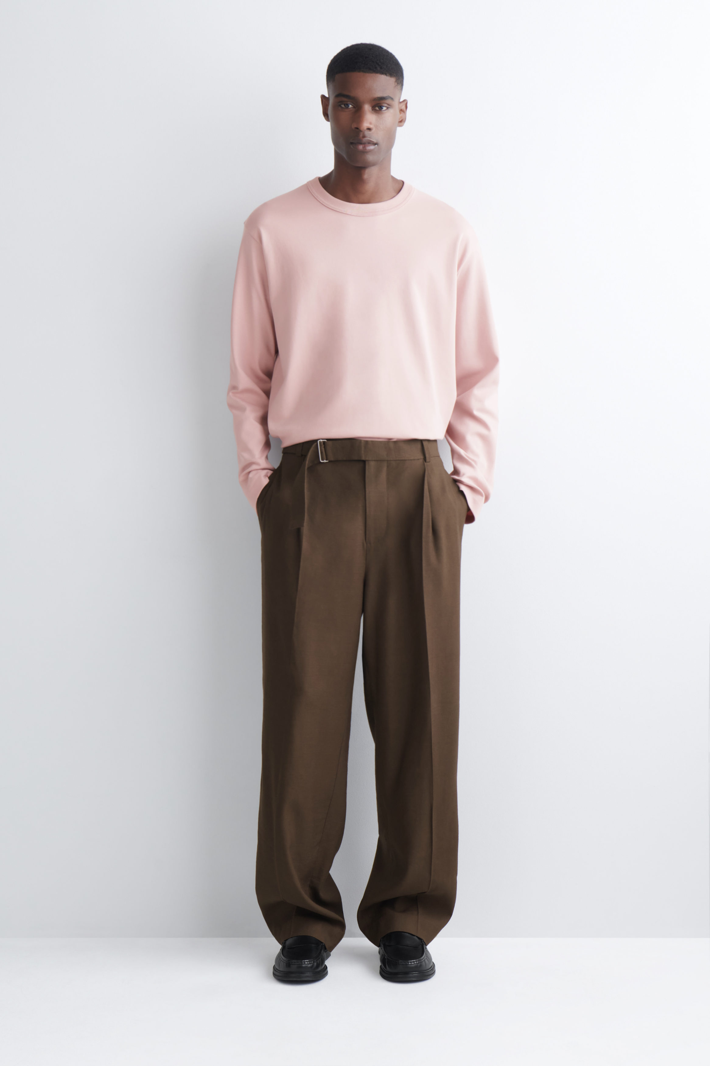 RELAXED JERSEY INTERLOCK LONG-SLEEVED T-SHIRT - LIGHT PINK | COS US