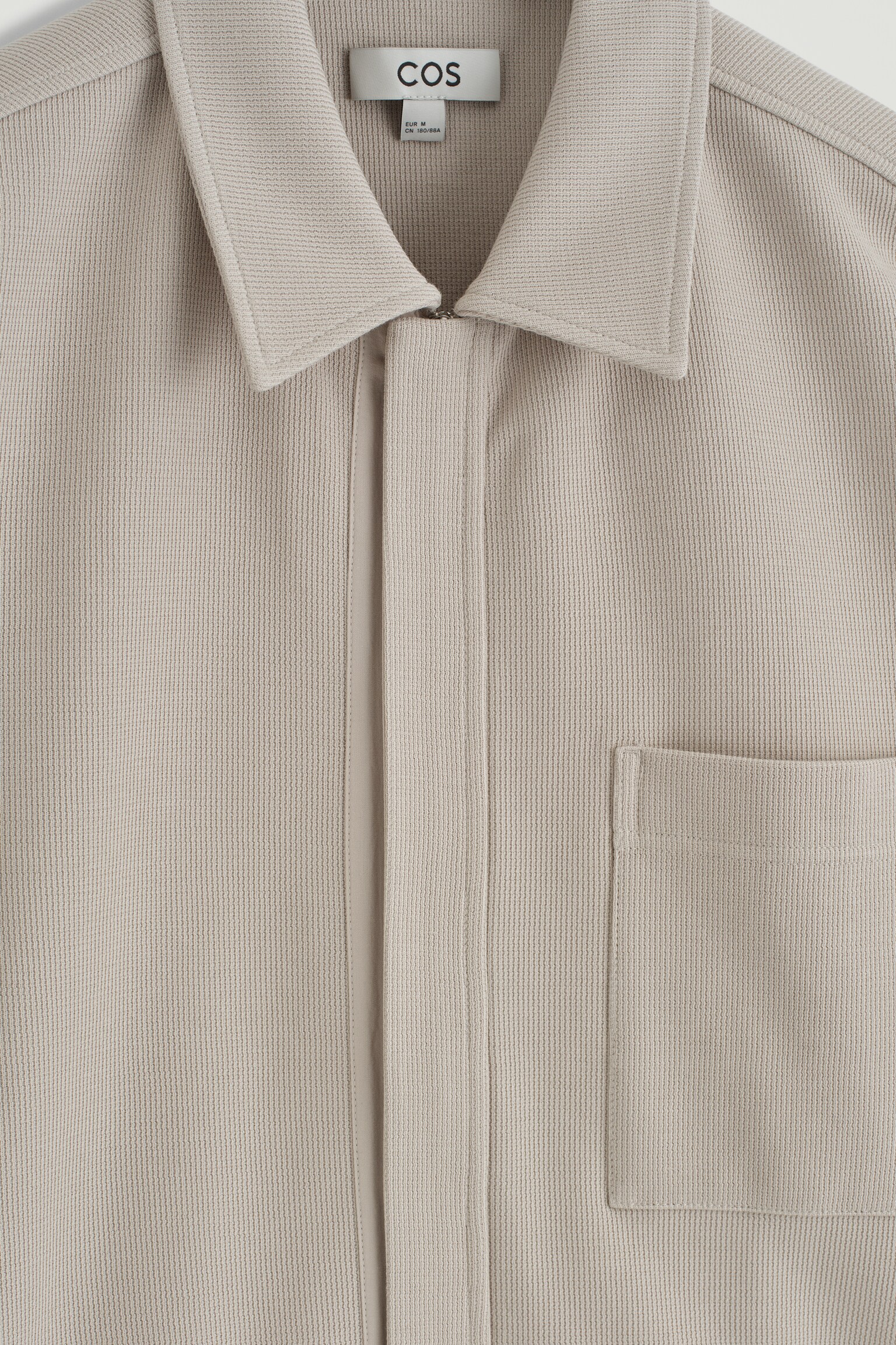 CHEMISE ZIPPÉE EN JERSEY DE COTON TEXTURÉ - TAUPE CLAIR/NOIR - 4