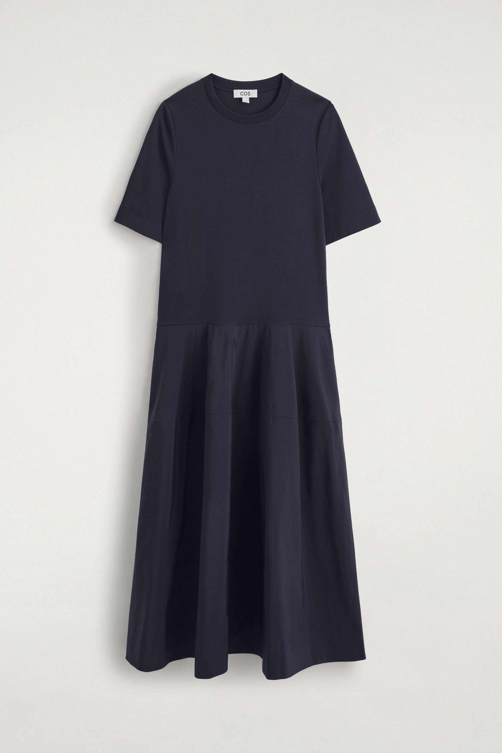 Dropped-waist Contrast-panel Midi Dress