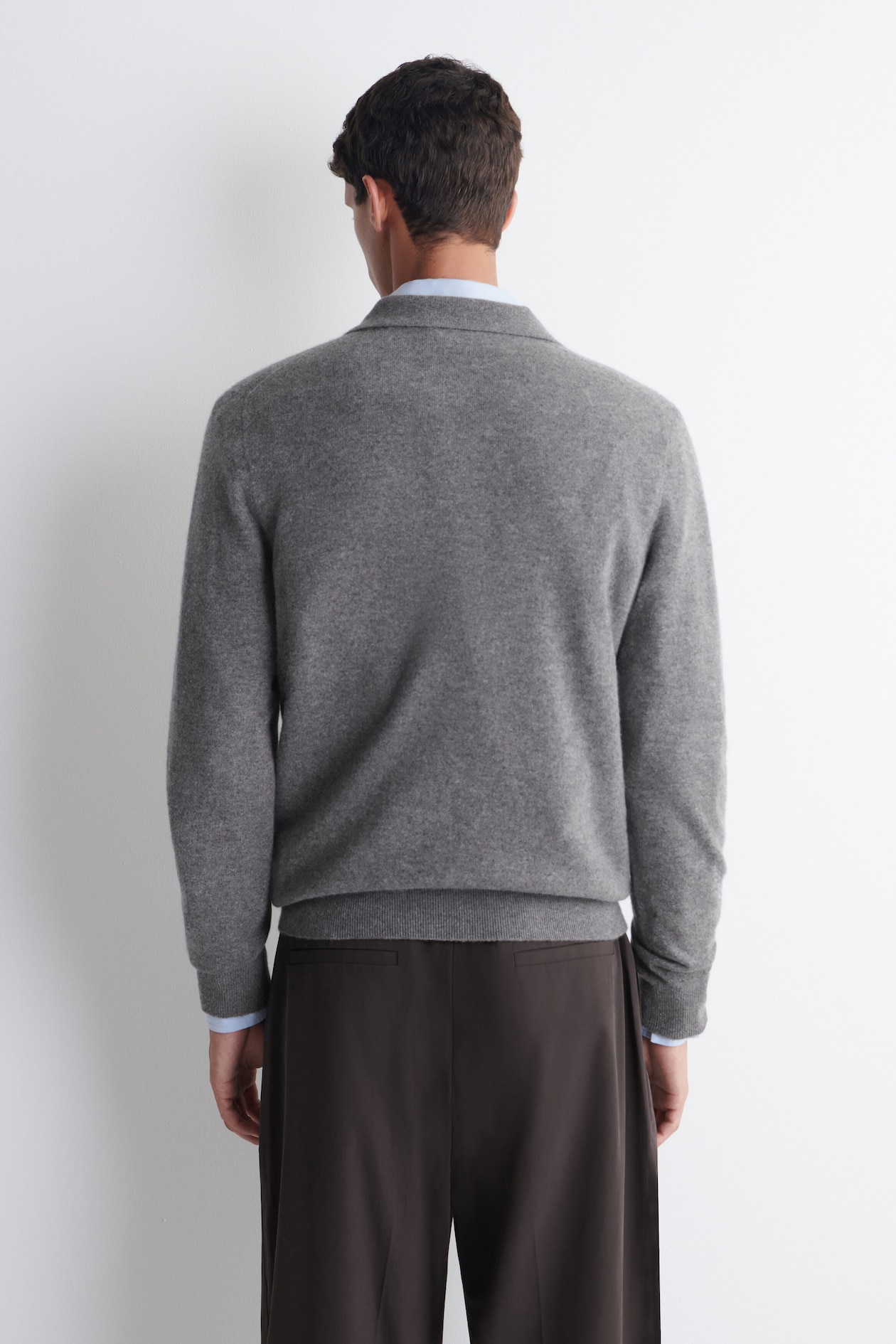 PURE CASHMERE POLO SWEATER — GRAY MÉLANGE