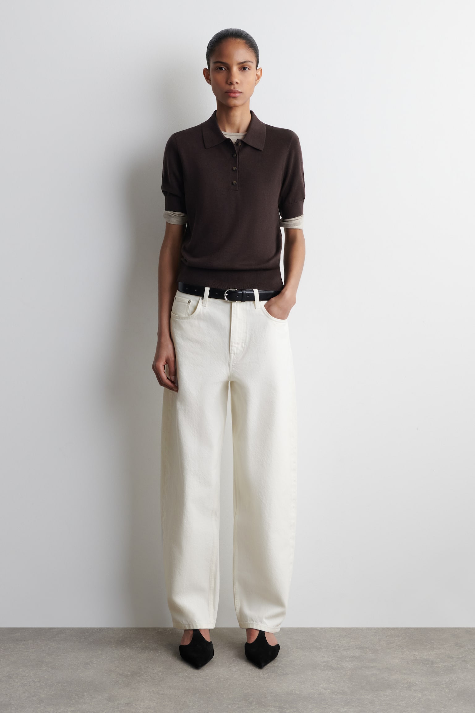 FIGURNÄRA PIKÉTRÖJA I ULLBLANDNING - MÖRKBRUN/BEIGE-MELERAD/FLERA FÄRGER/BLÅ/BRUN/BLÅ - 3