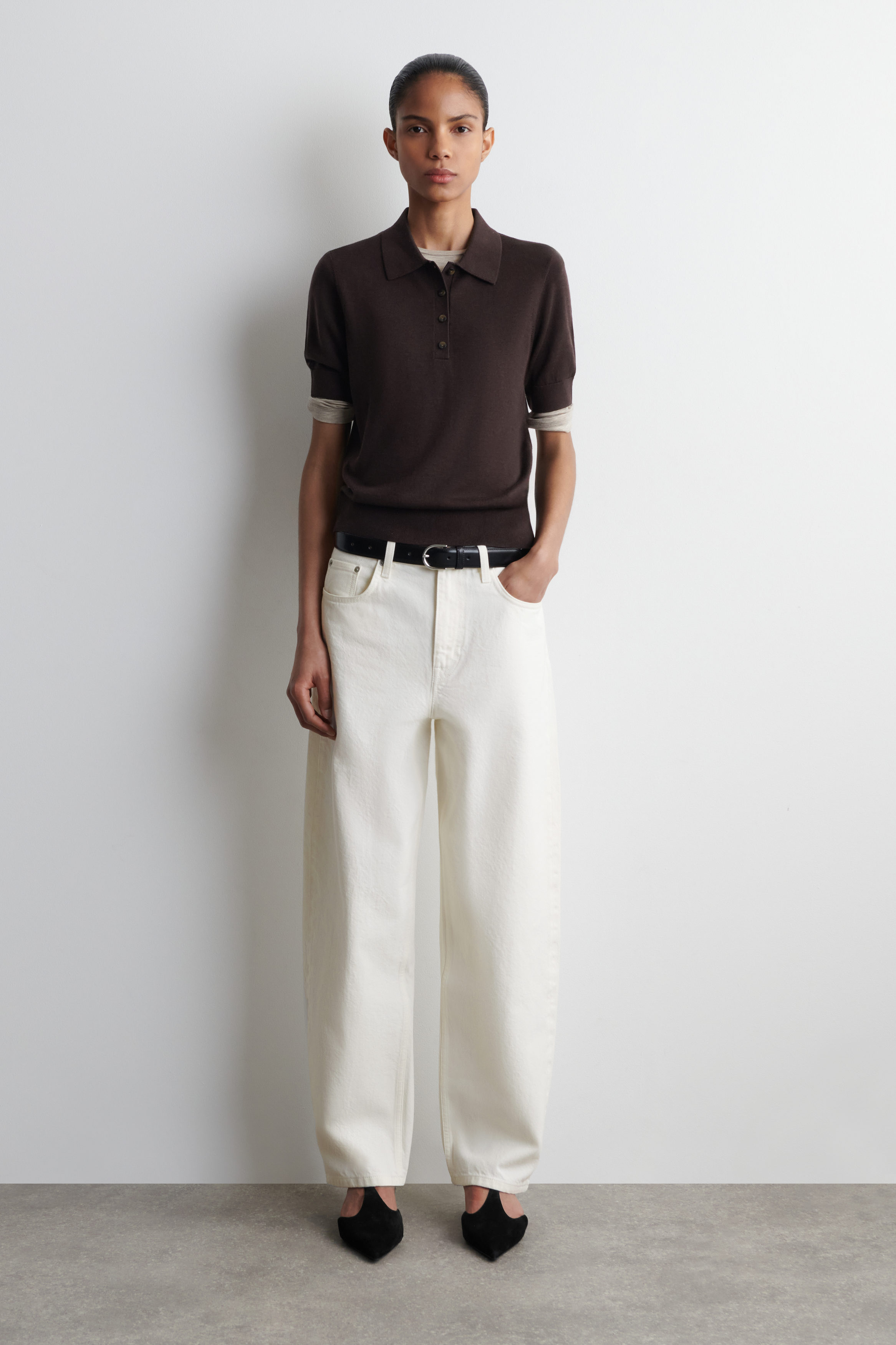 SHRUNKEN WOOL-BLEND POLO SHIRT - DARK BROWN | COS US
