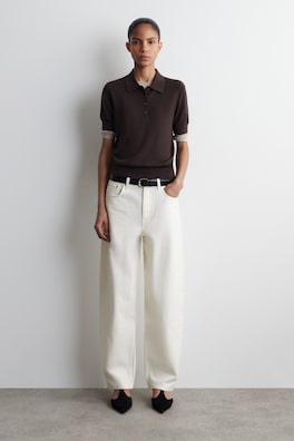 SHRUNKEN WOOL-BLEND POLO SHIRT — DARK BROWN 2