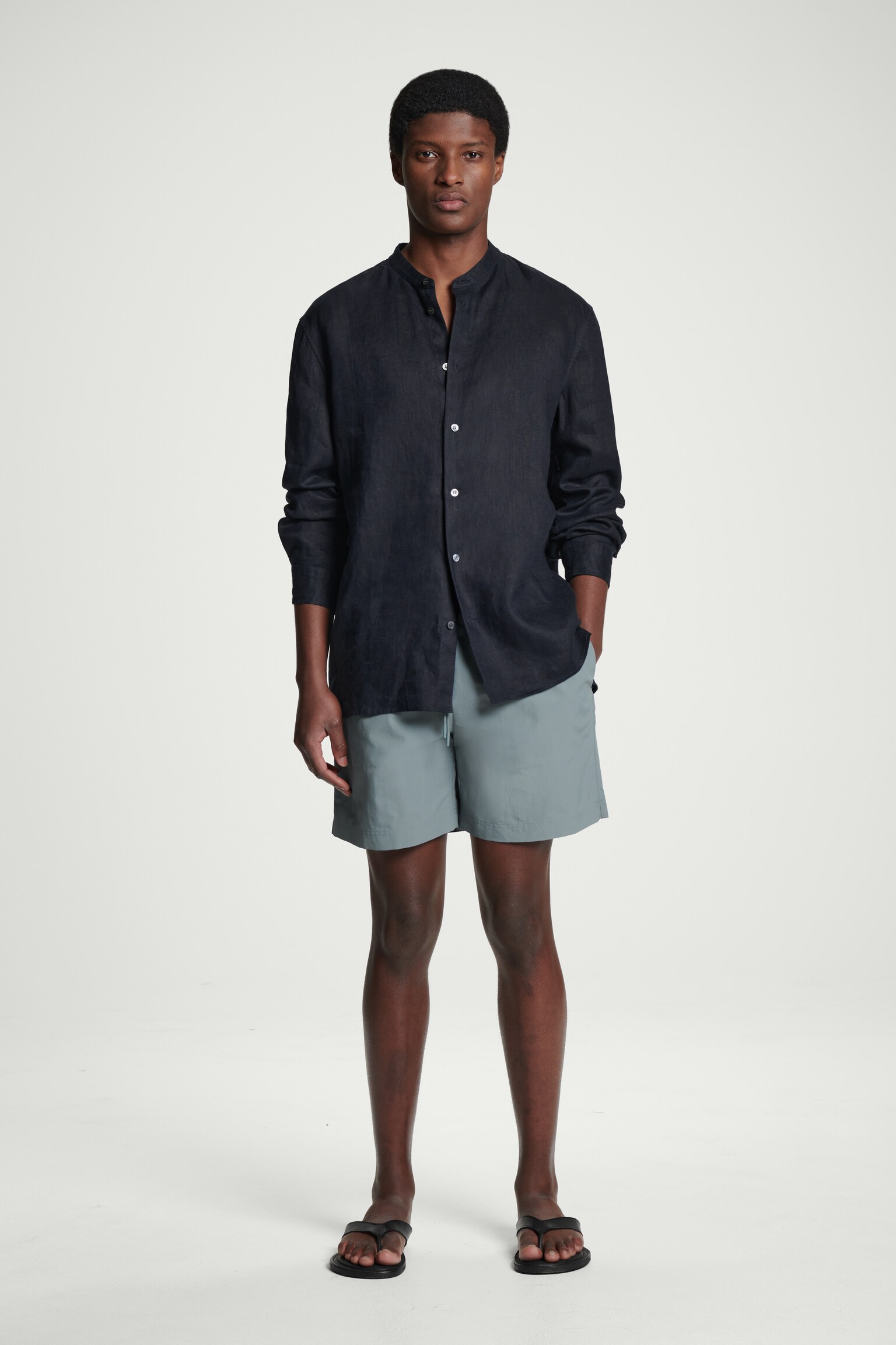 SHORT DE BAIN TAILLE AJUSTABLE NYLON - GRIS/NOIR - 1