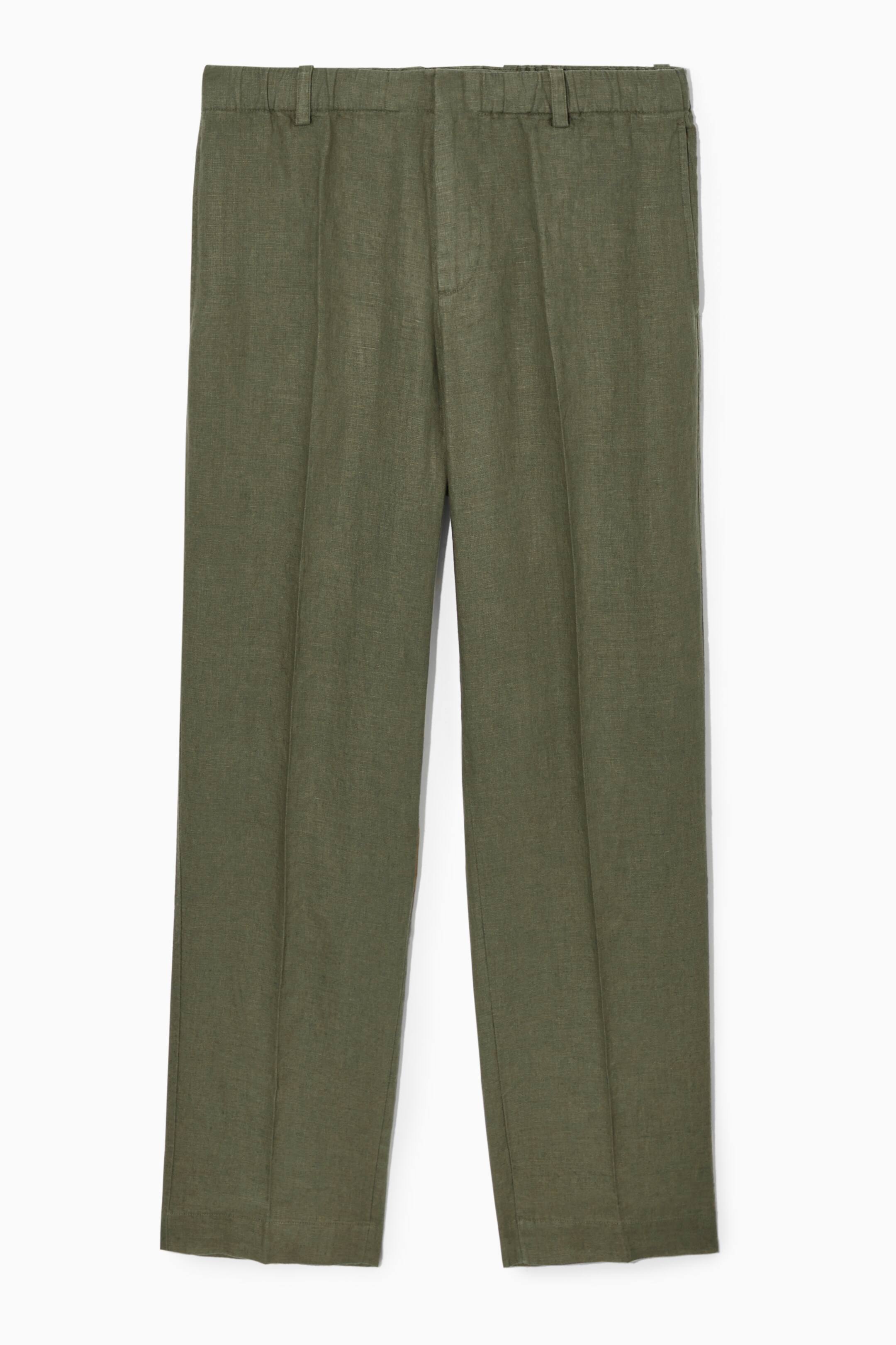 Vis større bilde: ELASTICATED LINEN STRAIGHT-LEG TROUSERS - DARK KHAKI GREEN - Men | H&M NO 1