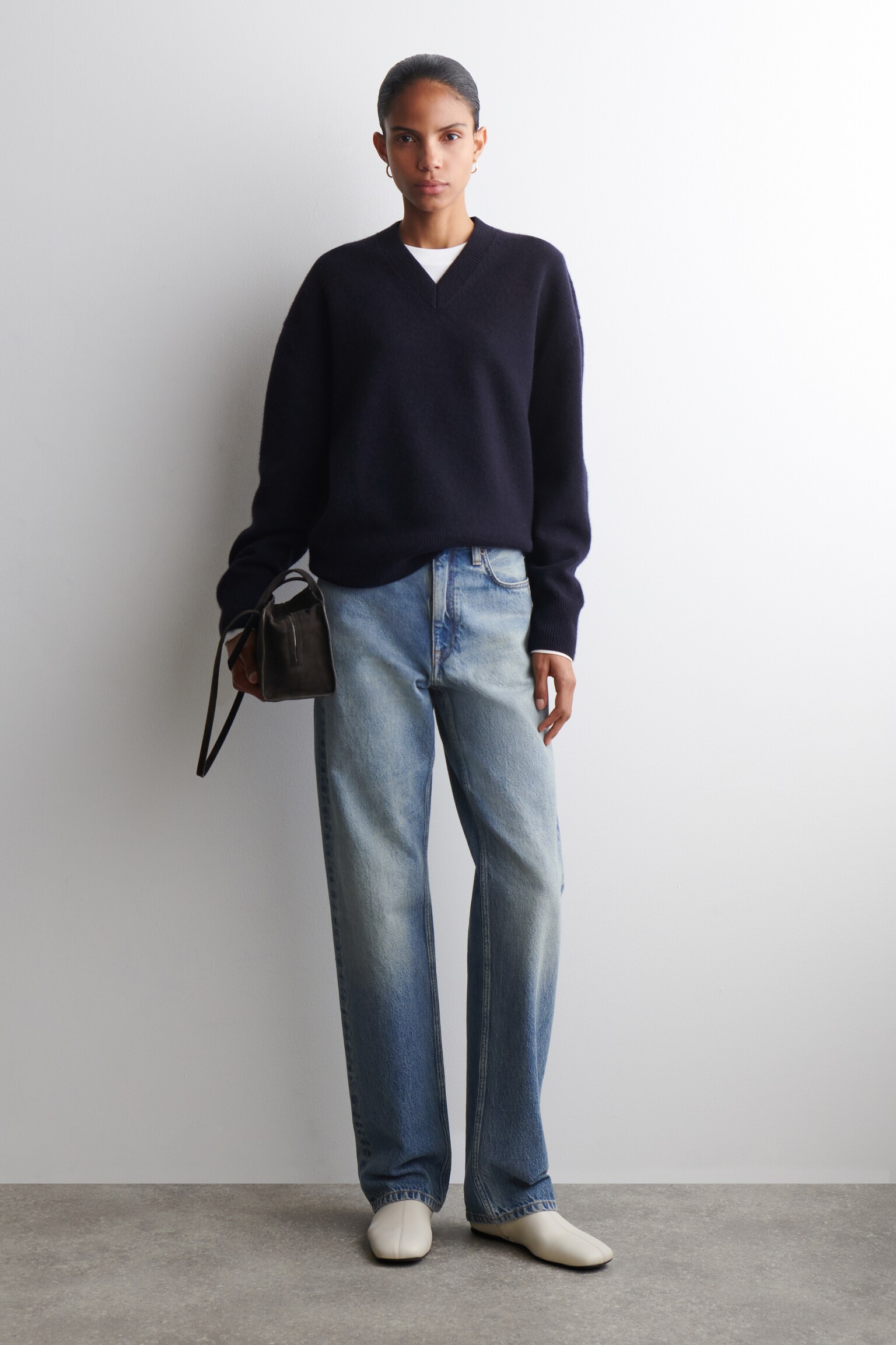 WOLLPULLOVER MIT V-AUSSCHNITT - NAVYBLAU/GRAU MELIERT - 7