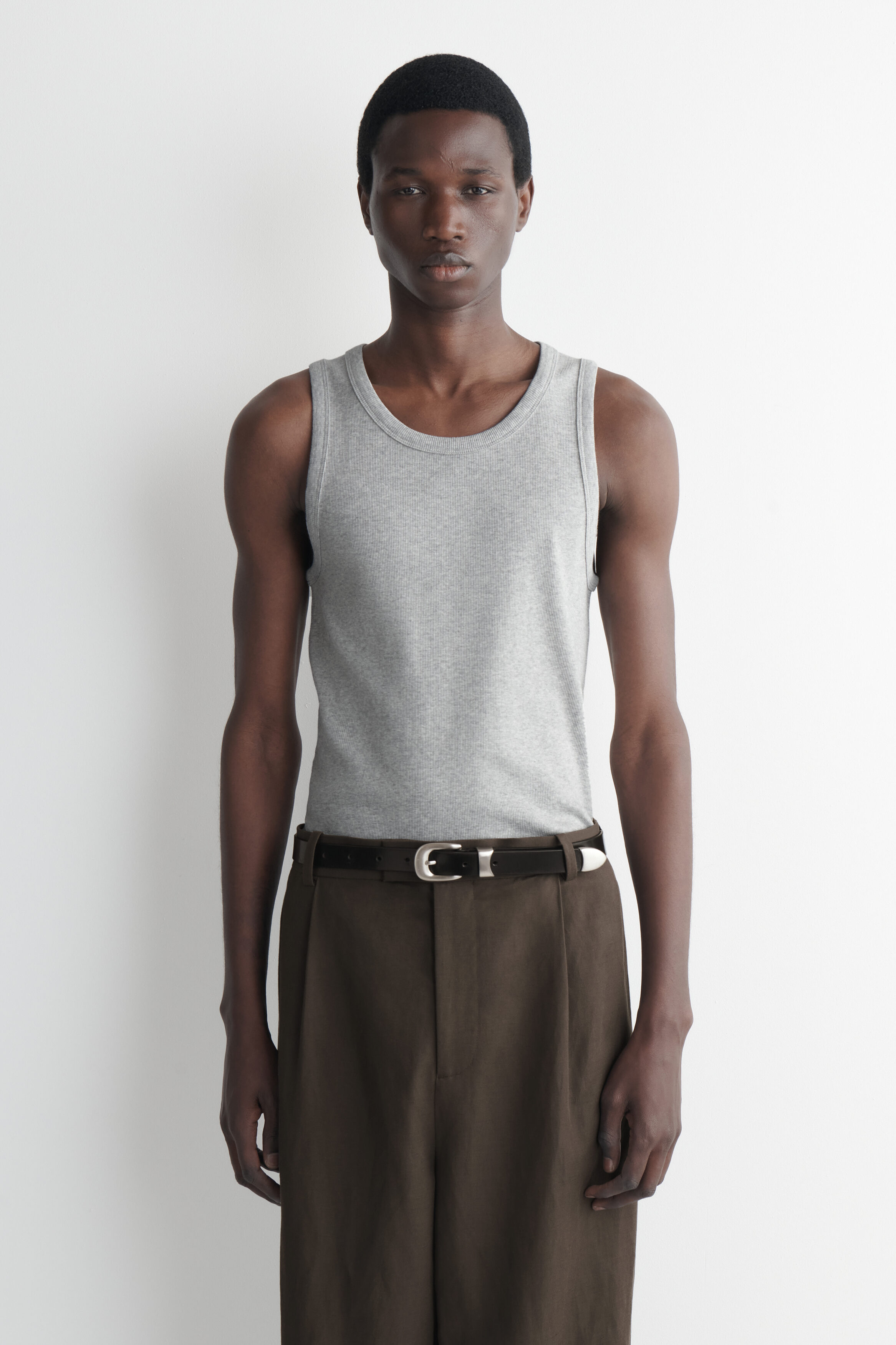 SLIM RIBBED COTTON TANK TOP - GREY MÉLANGE | COS DK