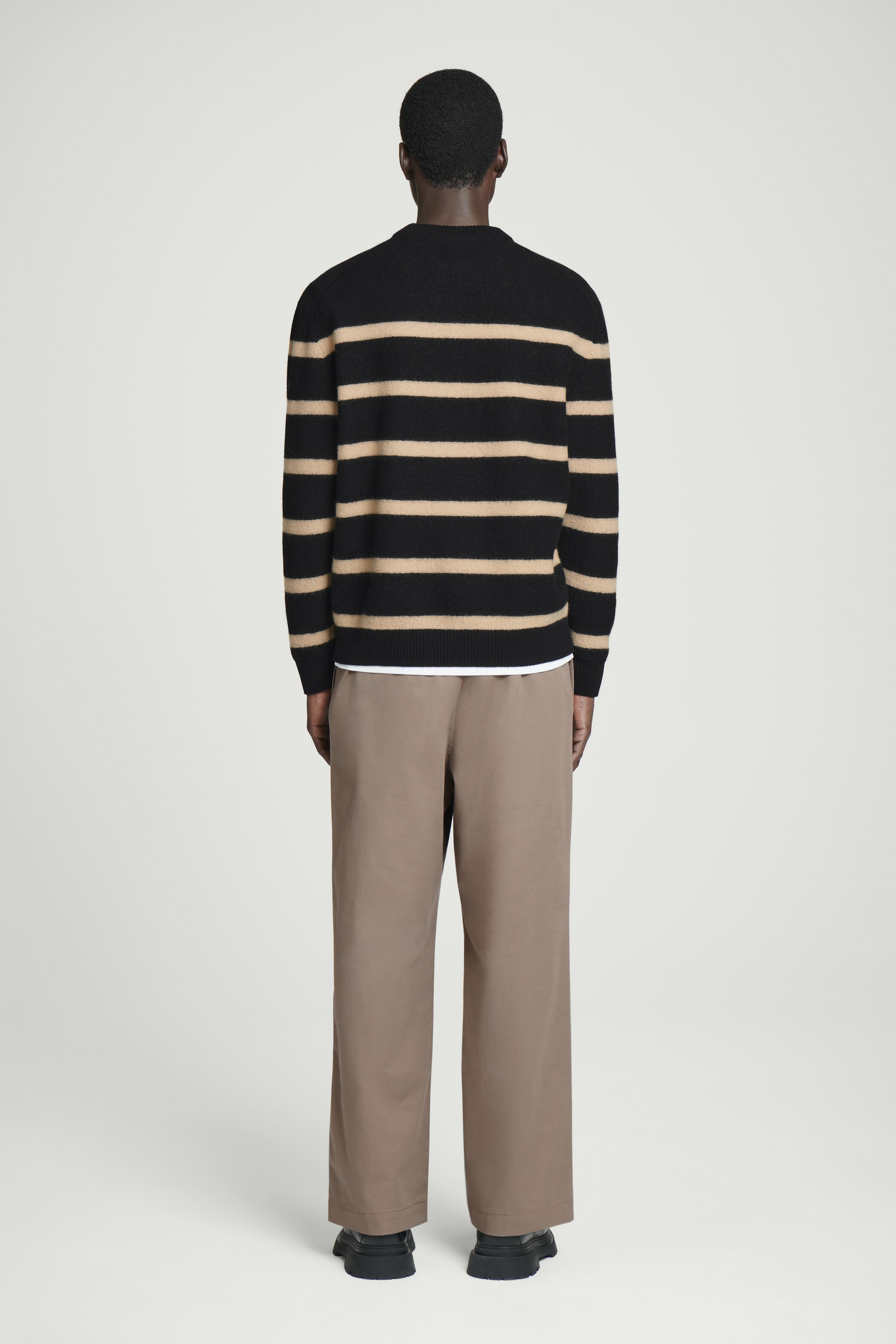 View larger image: BOILED-WOOL CREW-NECK JUMPER - BLACK / BEIGE / STRIPED - Men | H&M GB 3