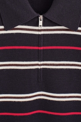 MERINO WOOL ZIP-UP POLO SHIRT — NAVY / RED / STRIPED 7