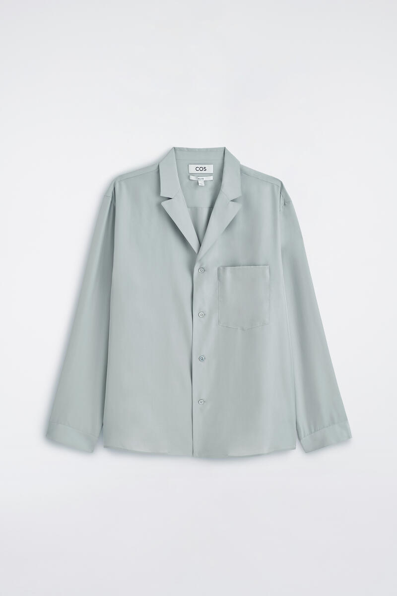 COS Silk Camp-Collar Shirt In Green Men's Extra Large
