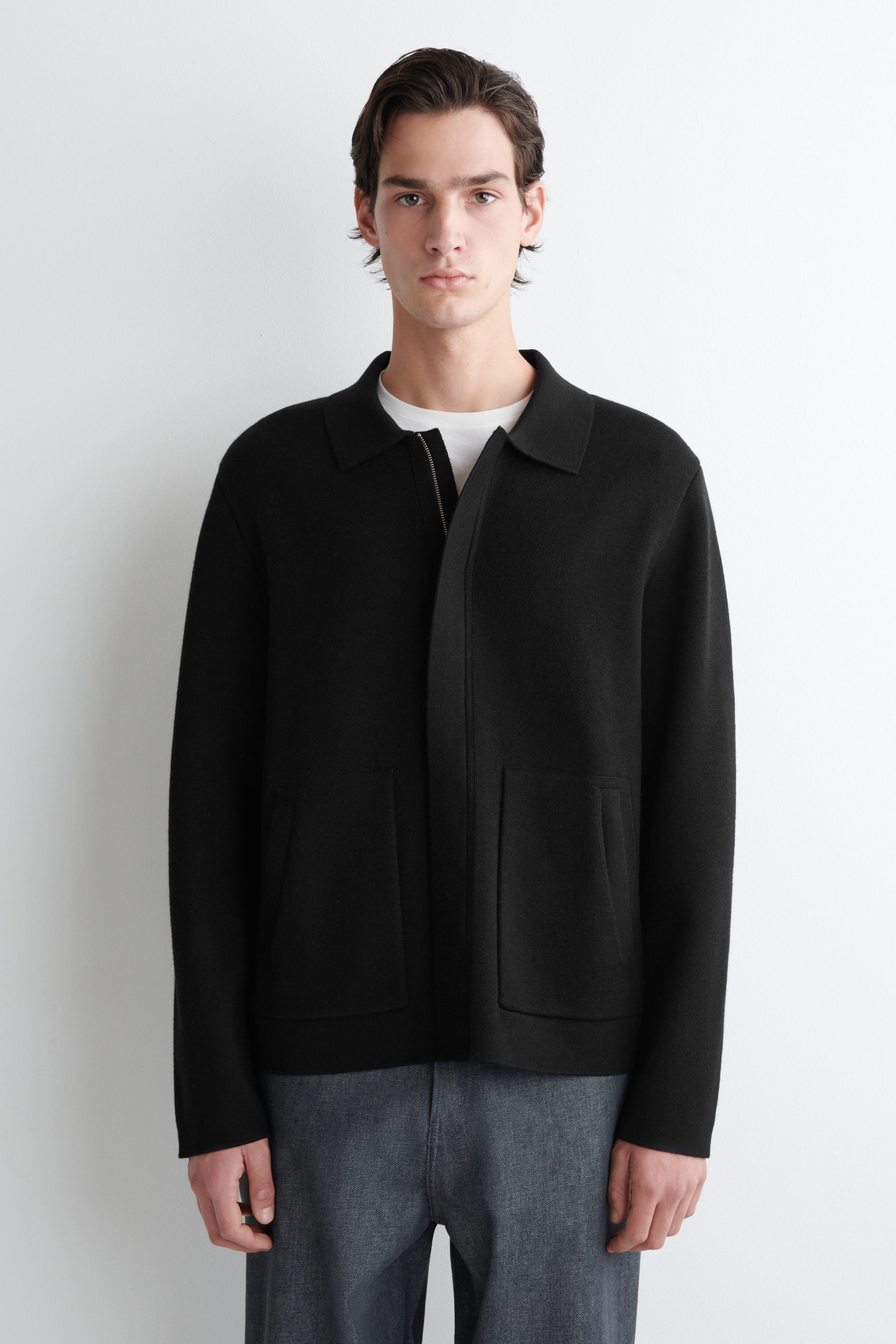 DOUBLE-FACED WOOL KNITTED JACKET - BLACK | COS
