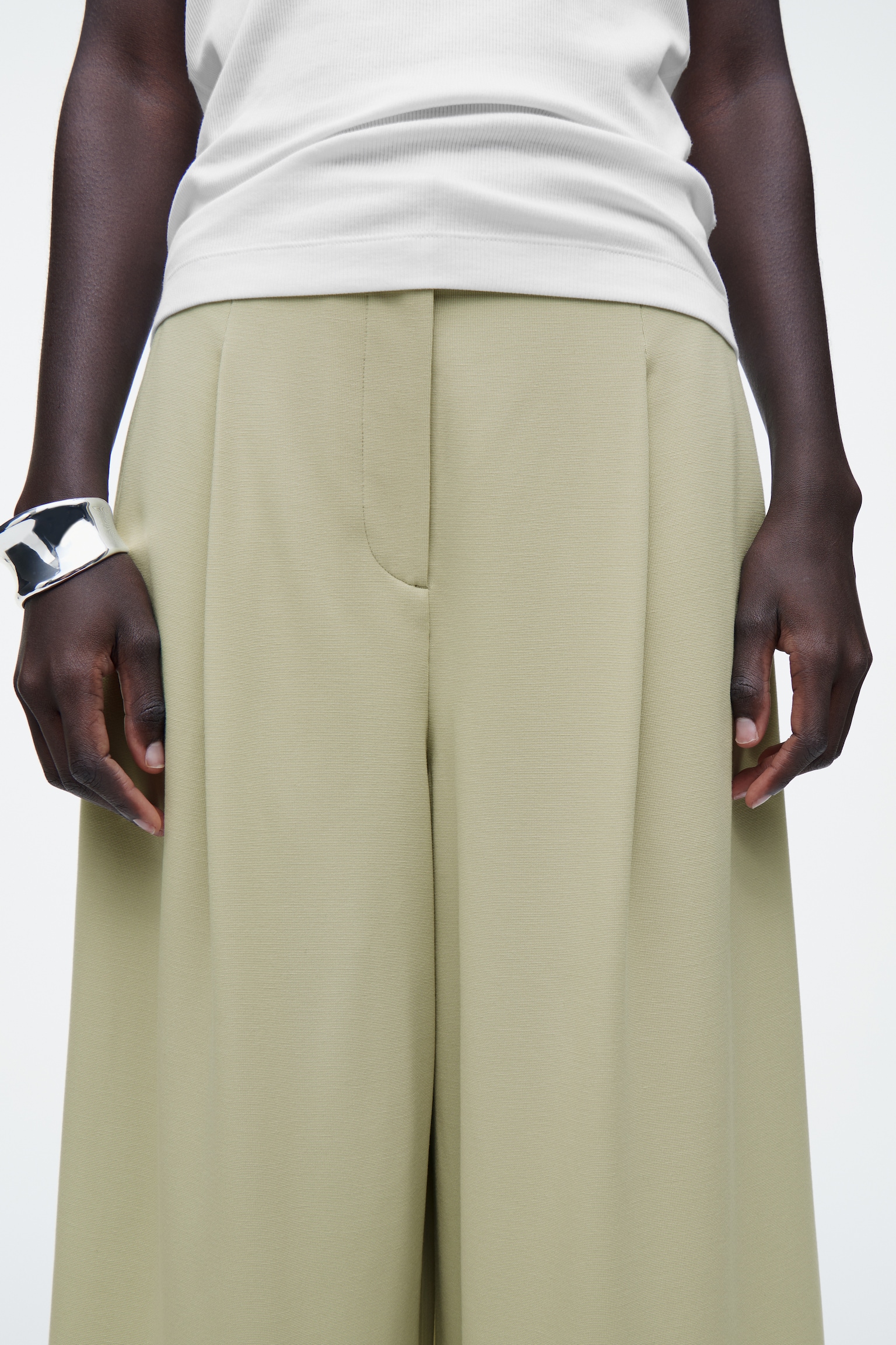 PANTALONI CROPPED A GAMBA LARGA - VERDE CHIARO/BLU NAVY - 4