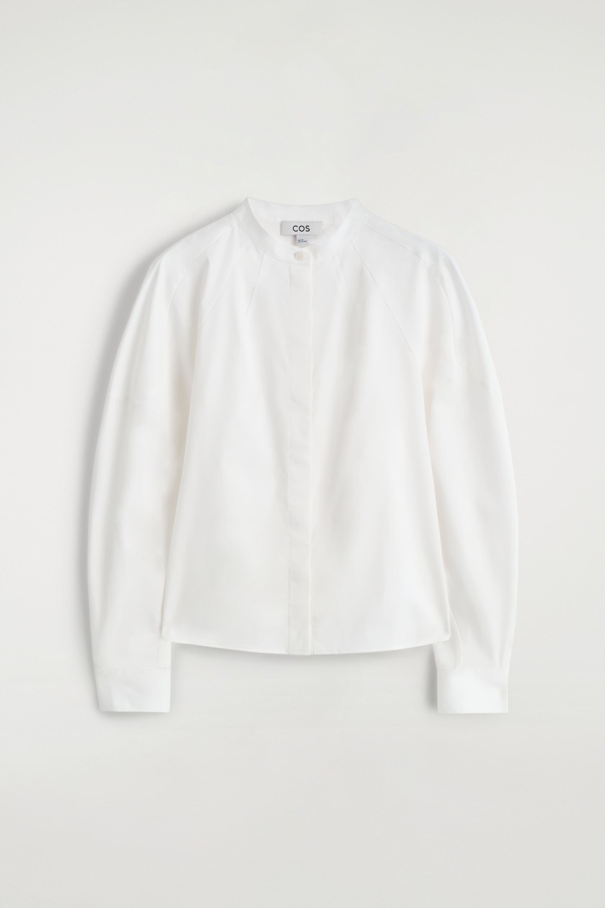 CAMICIA IN COTONE SENZA COLLETTO - BIANCO/BLU NAVY