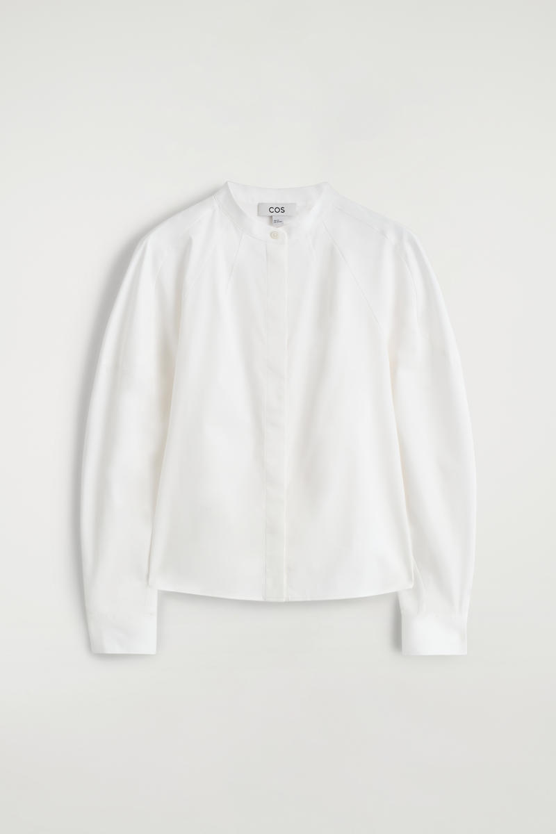 Cos Collarless Cotton Shirt In White