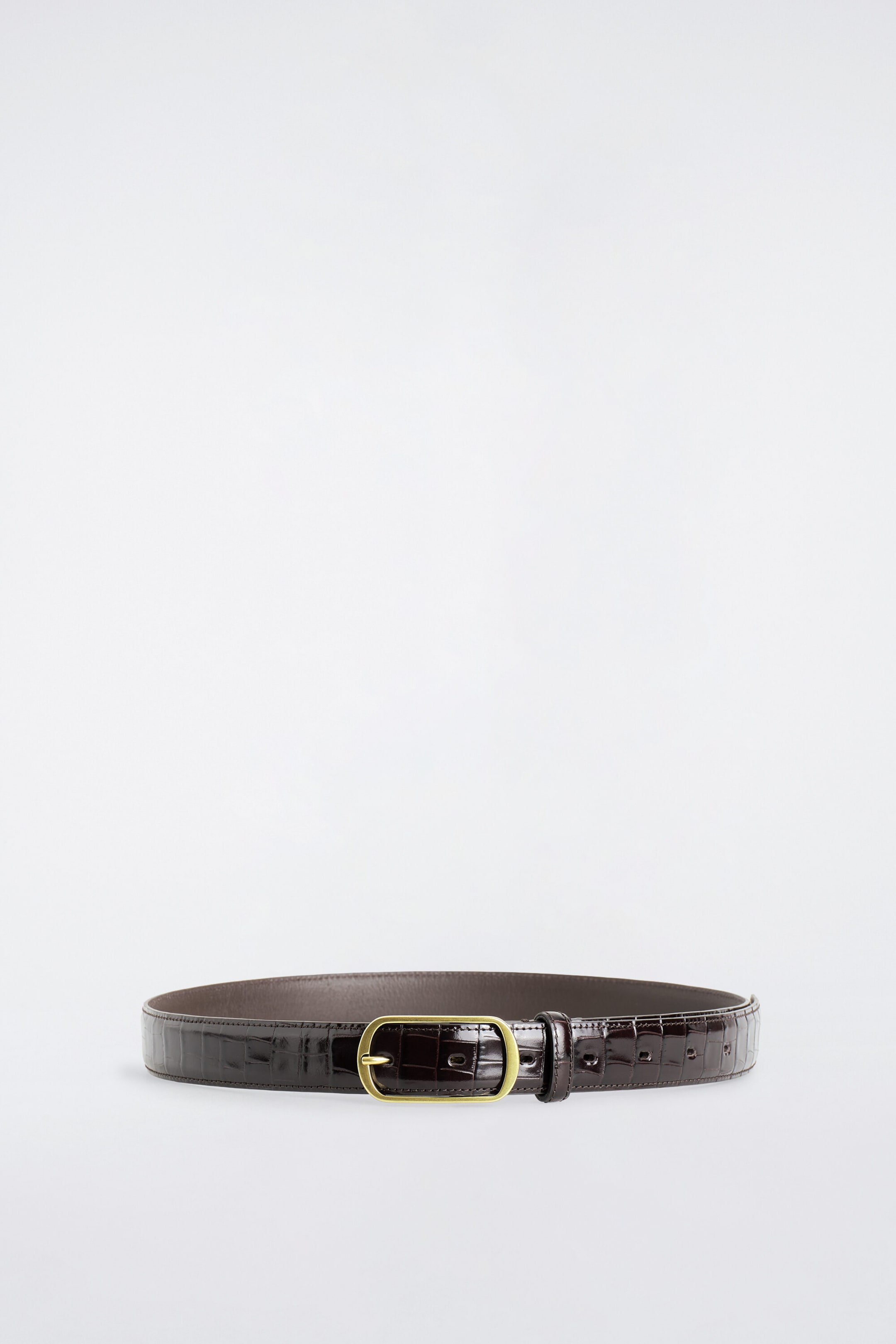 CURVED-BUCKLE CROC-EFFECT LEATHER BELT