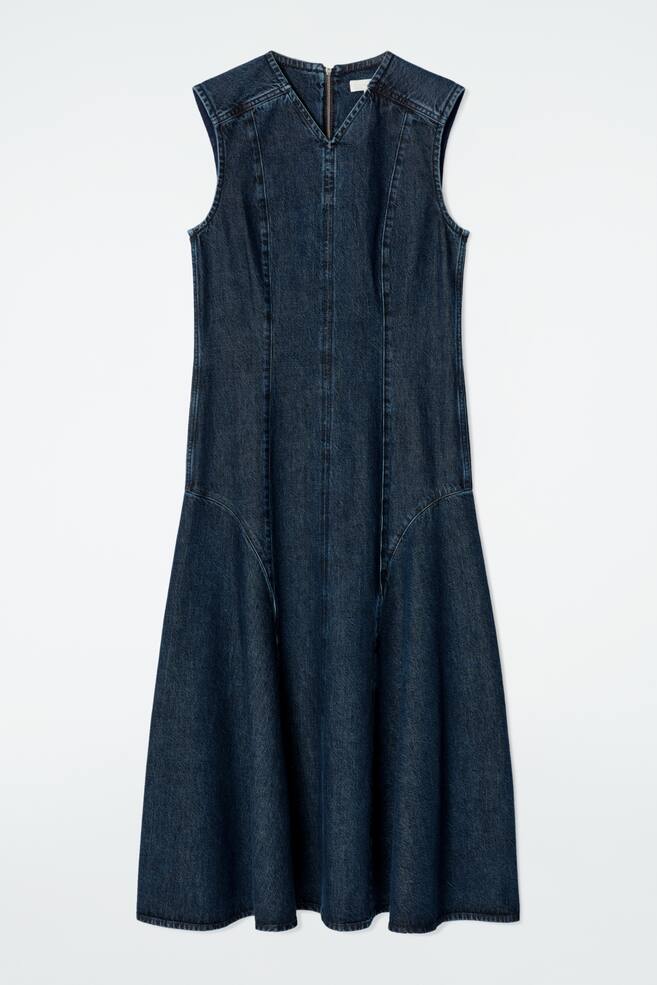 ROBE MIDI À TAILLE BASSE EN DENIM - BLEU - 1