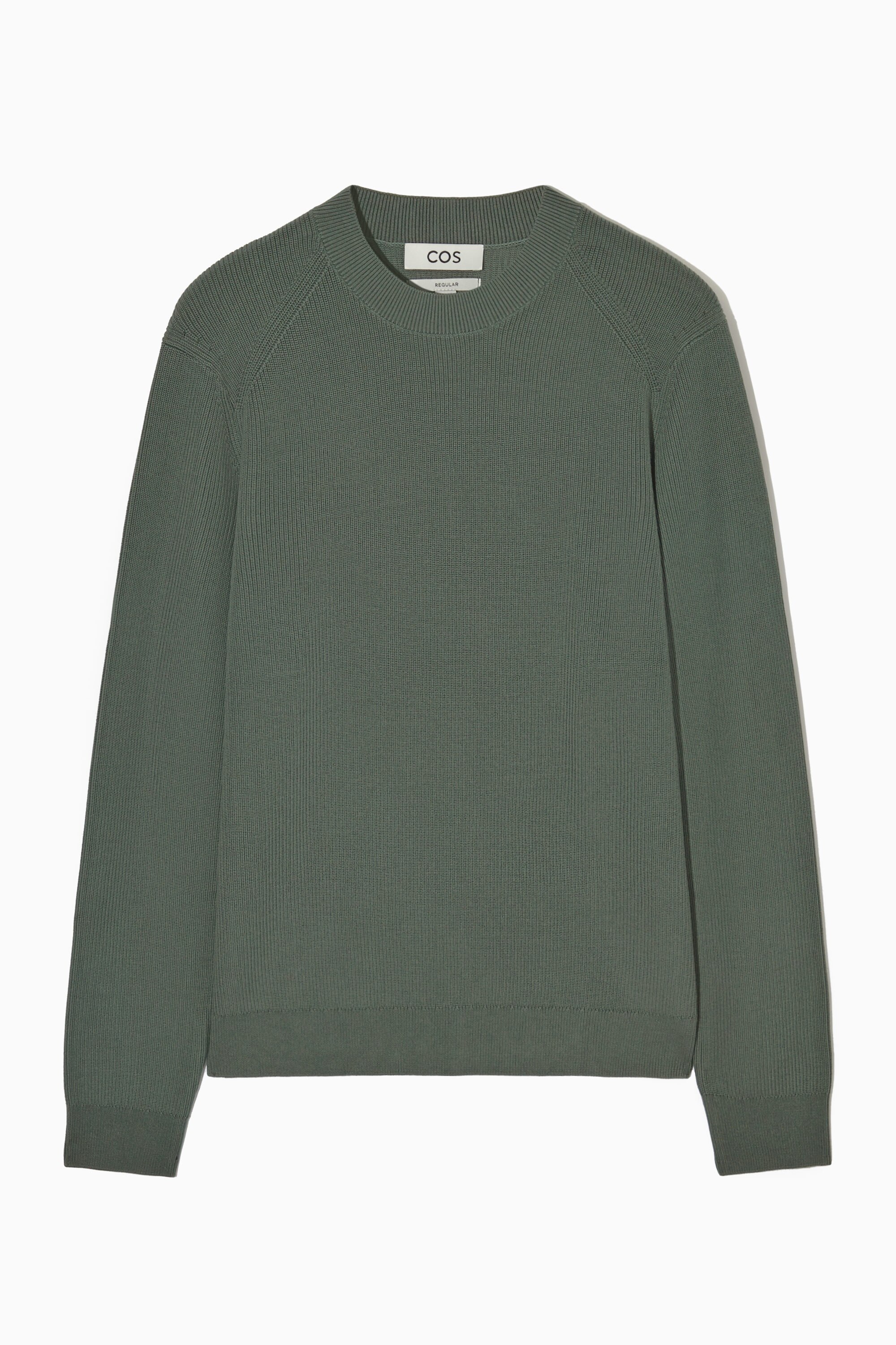 REGULAR RIBBED-KNIT COTTON JUMPER - DARK GREEN | COS