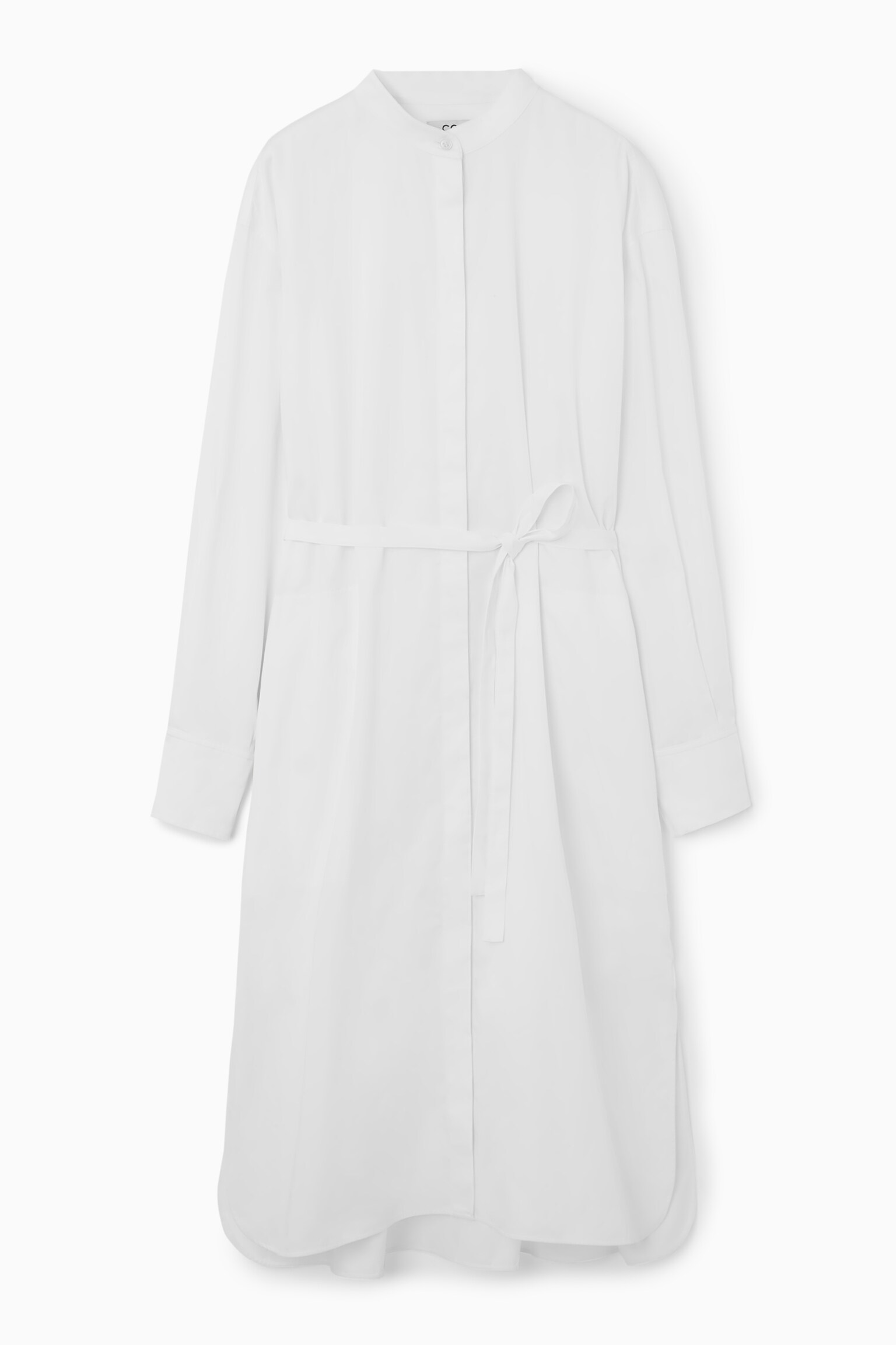 OVERSIZED GRANDAD-COLLAR SHIRT DRESS - WHITE - 1