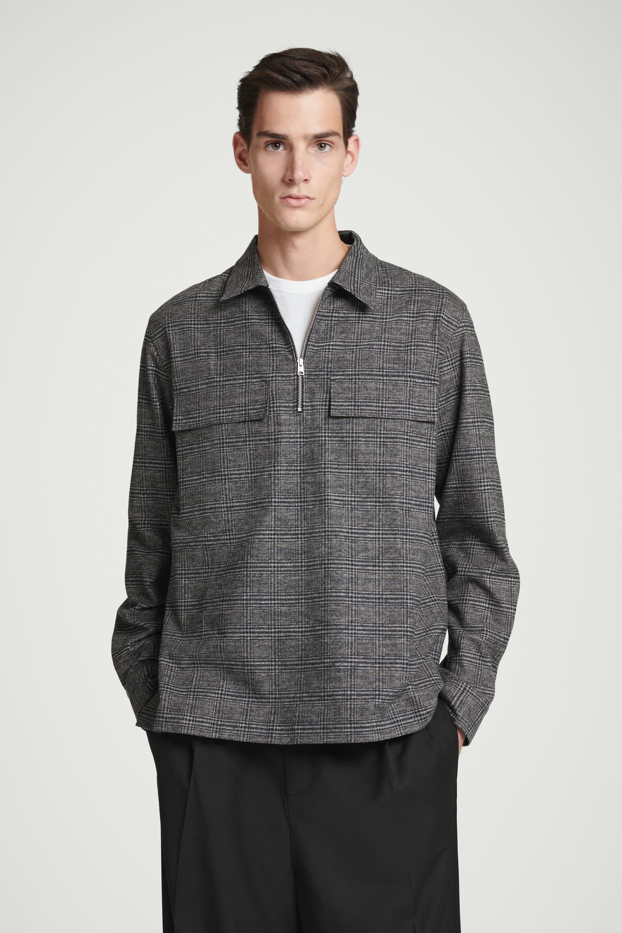 RELAXED CHECKED COTTON HALF-ZIP SHIRT