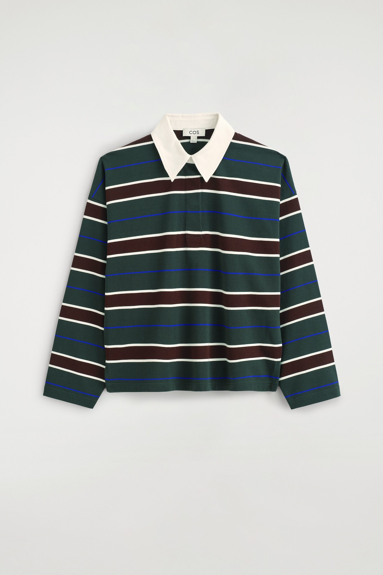 STRIPED COTTON RUGBY SHIRT — GREEN / BROWN / STRIPED